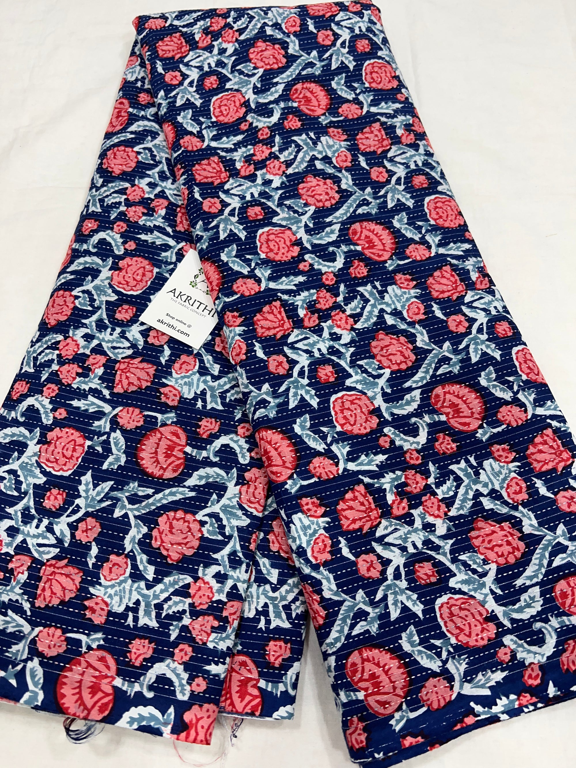 Printed Kantha pure cotton fabric