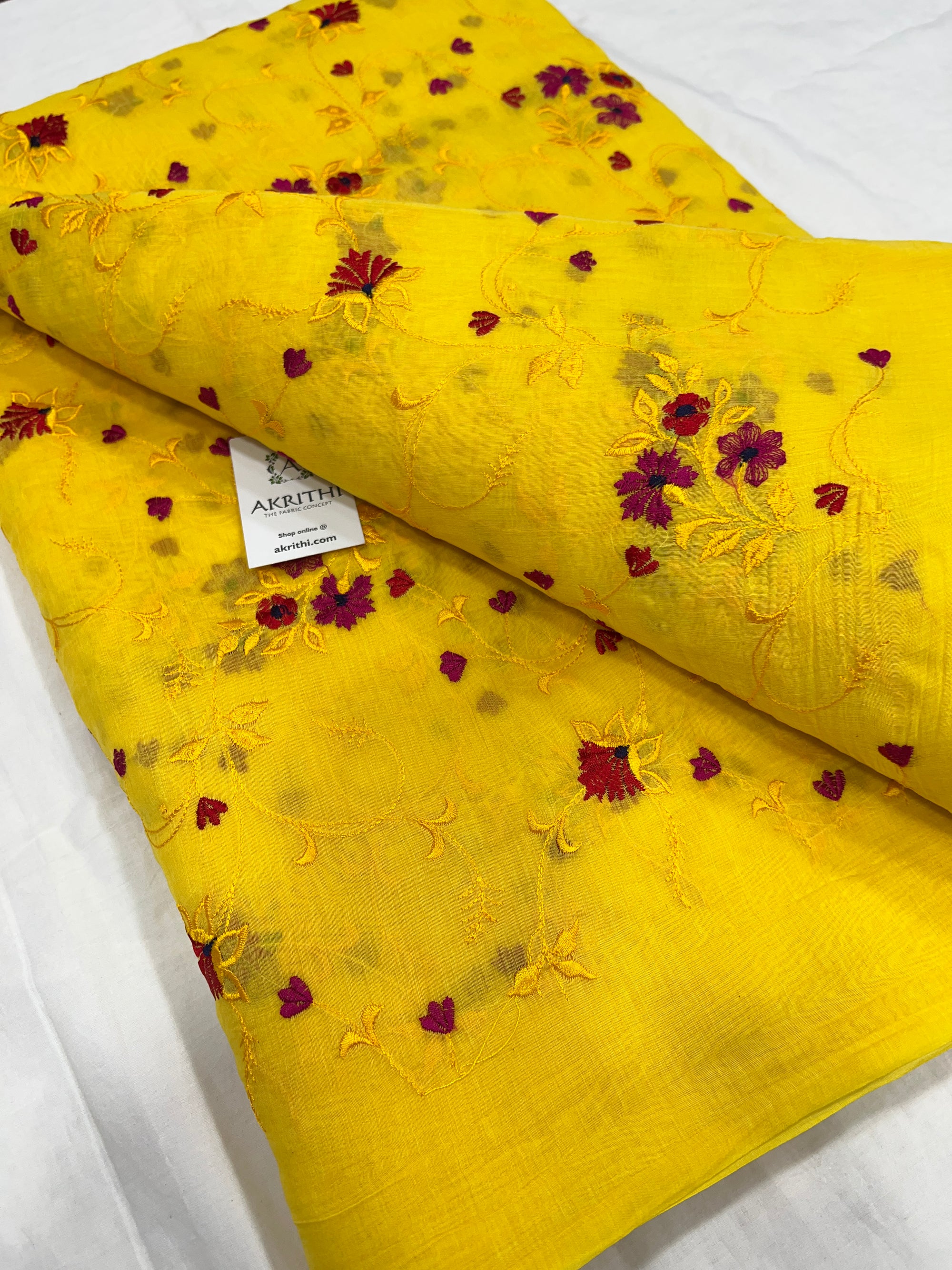 HANDLOOM MUL CHANDERI EMBROIDERED FABRIC