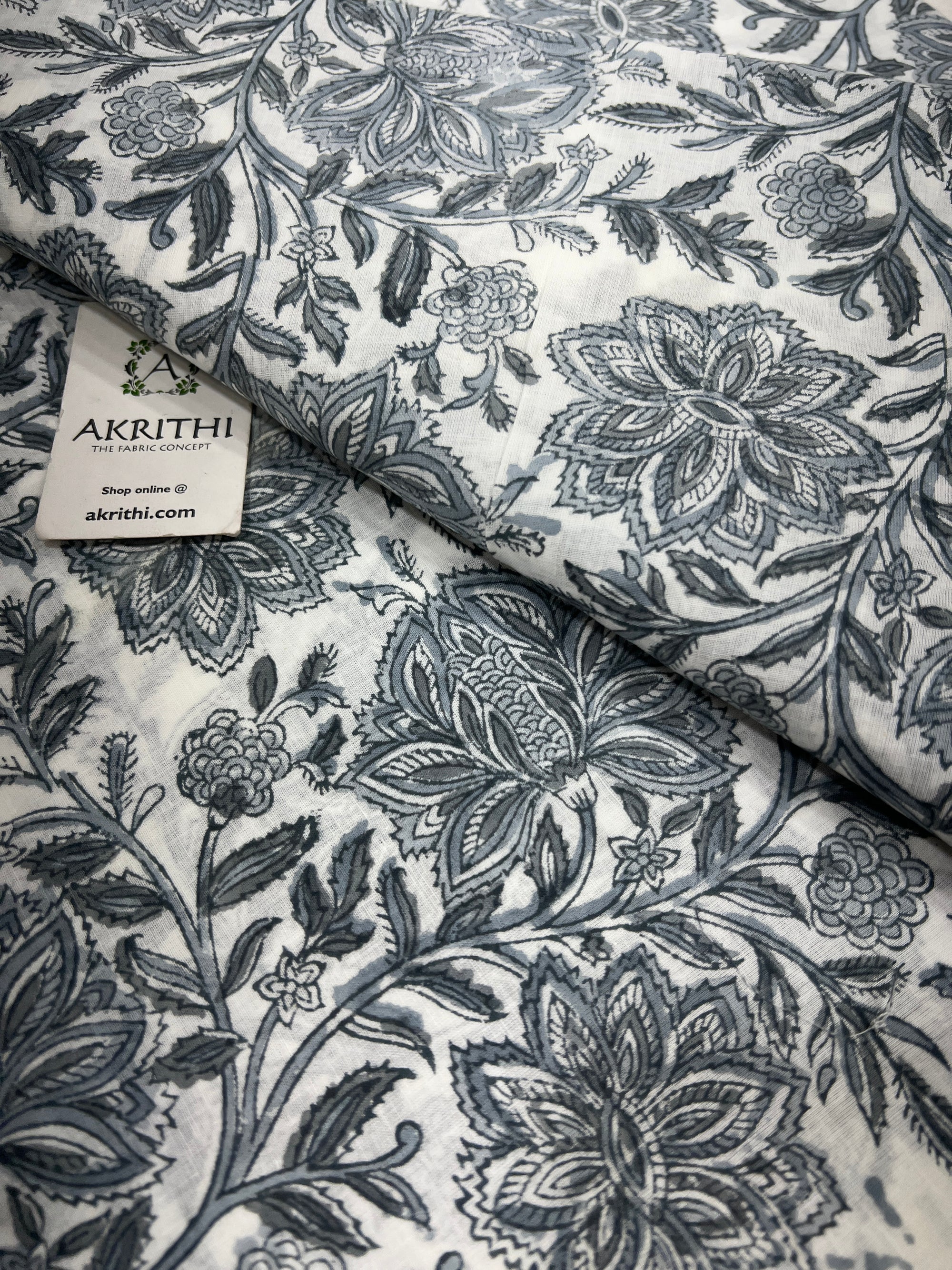Hand block Printed pure cotton fabric 80 cms cut