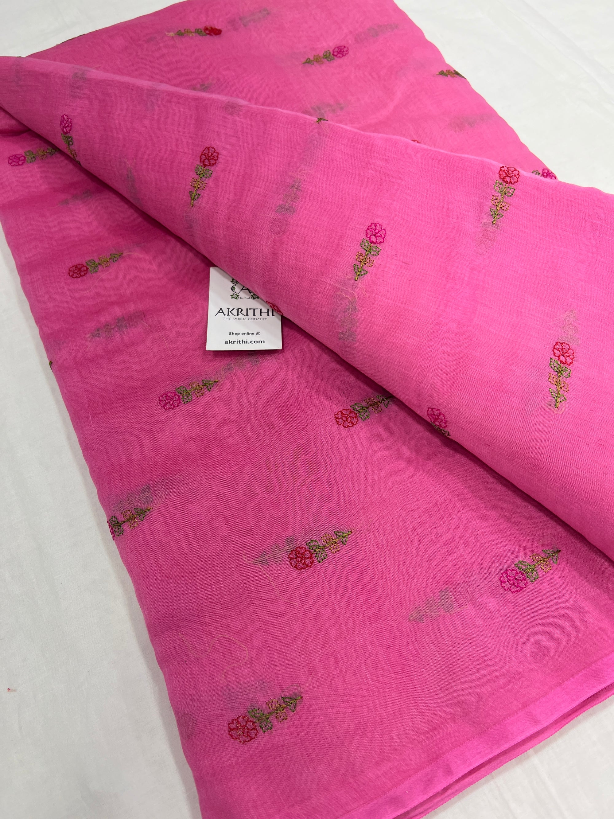 HANDLOOM MUL CHANDERI EMBROIDERED FABRIC