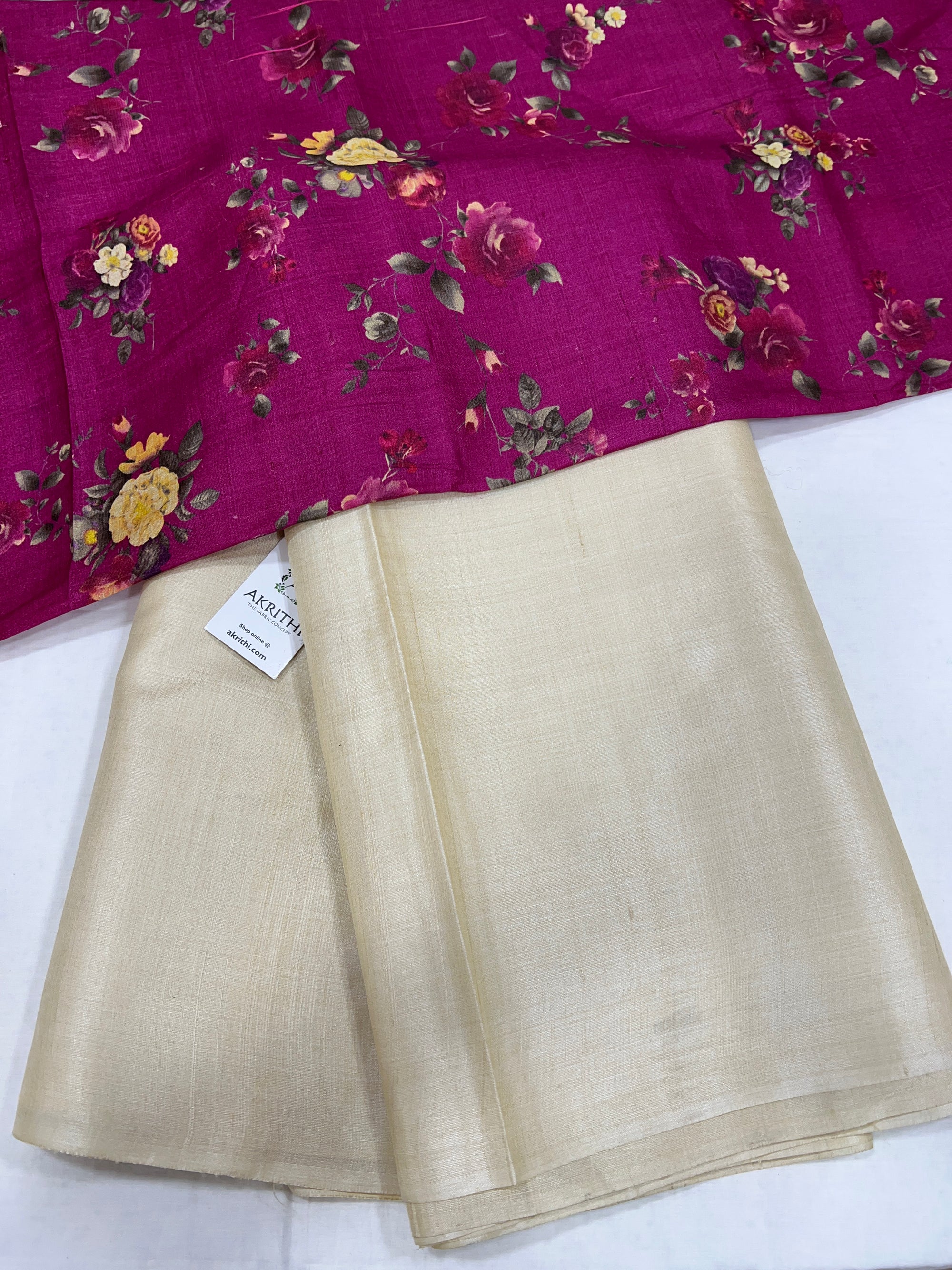 Pure tussar silk saree with printed tussar blouse
