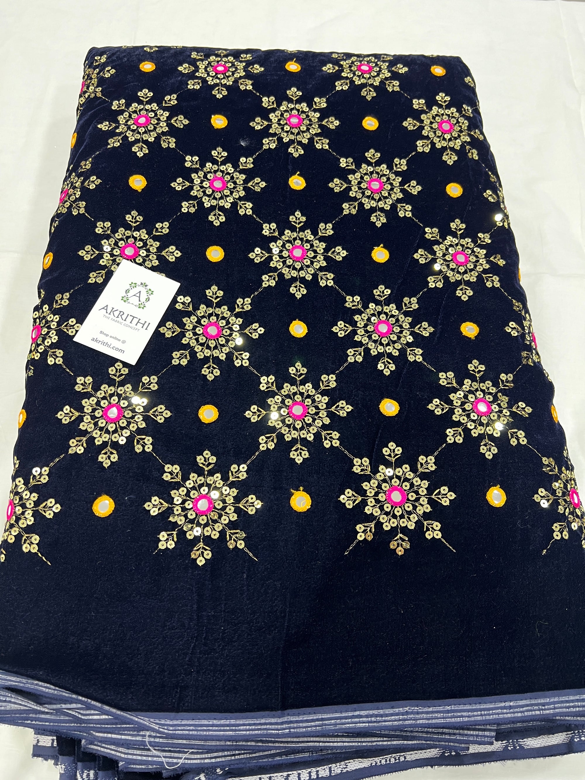 Embroidery on micro velvet fabric