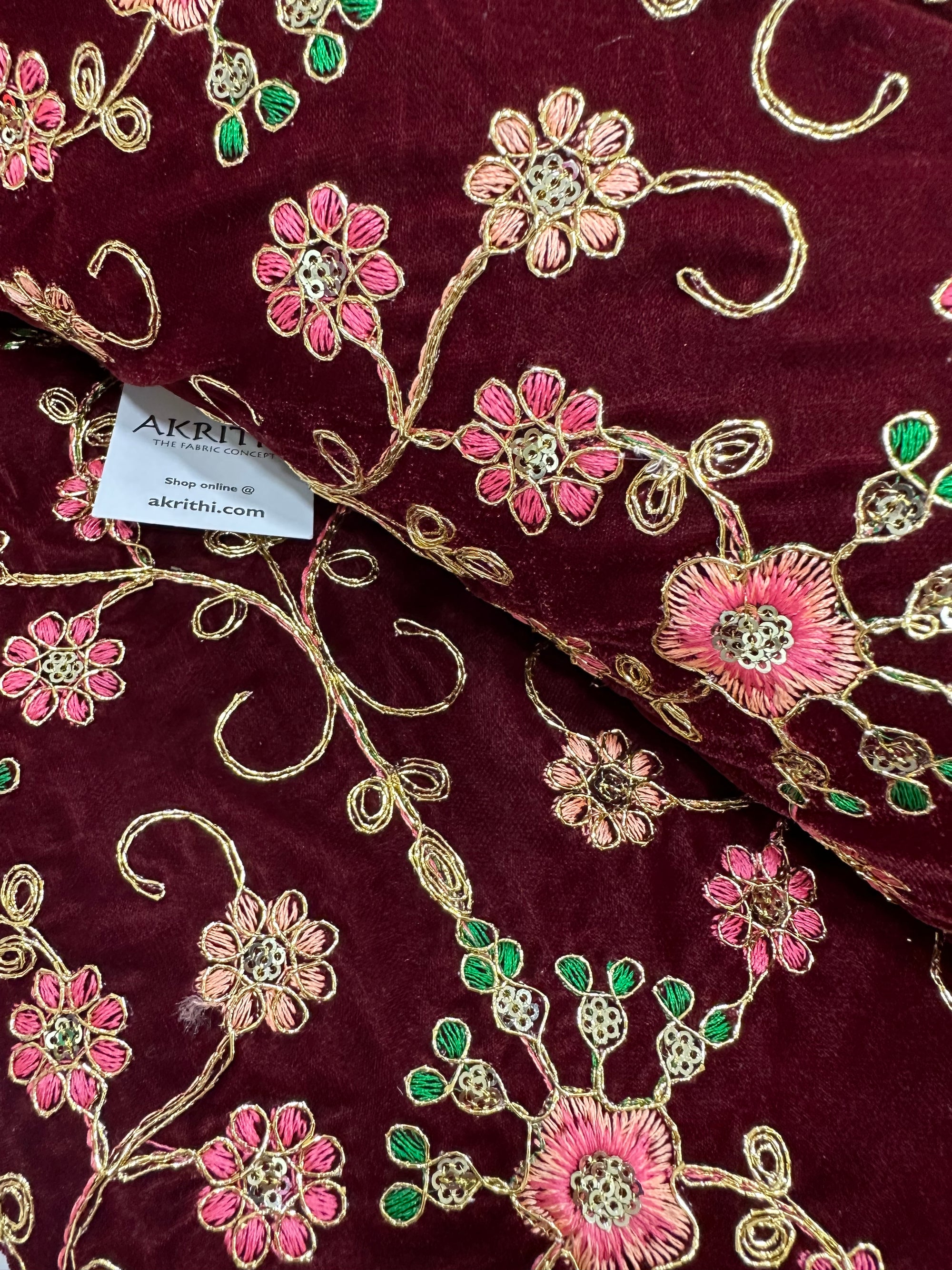 Embroidery on micro velvet fabric