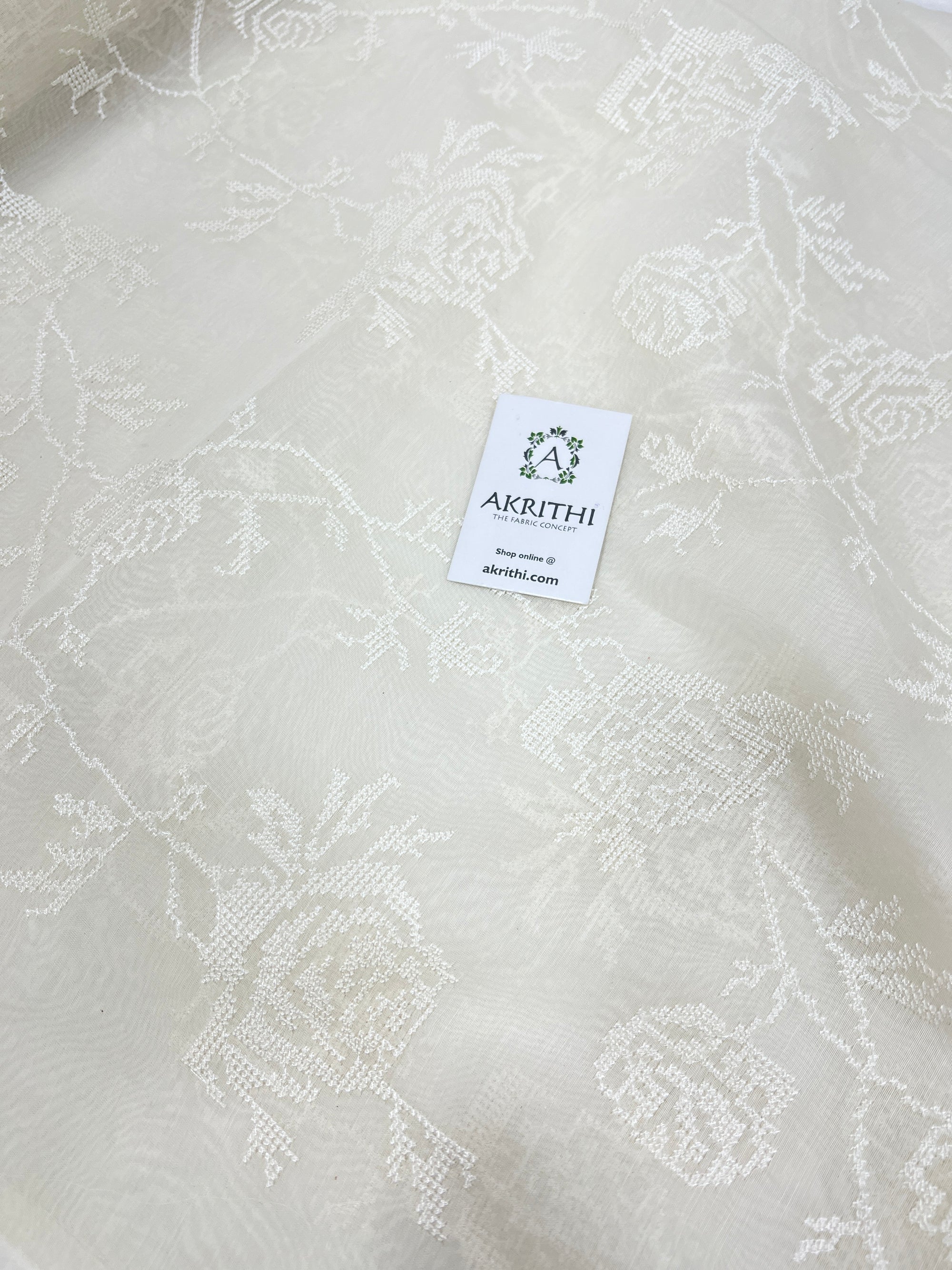 HANDLOOM MUL CHANDERI EMBROIDERED FABRIC