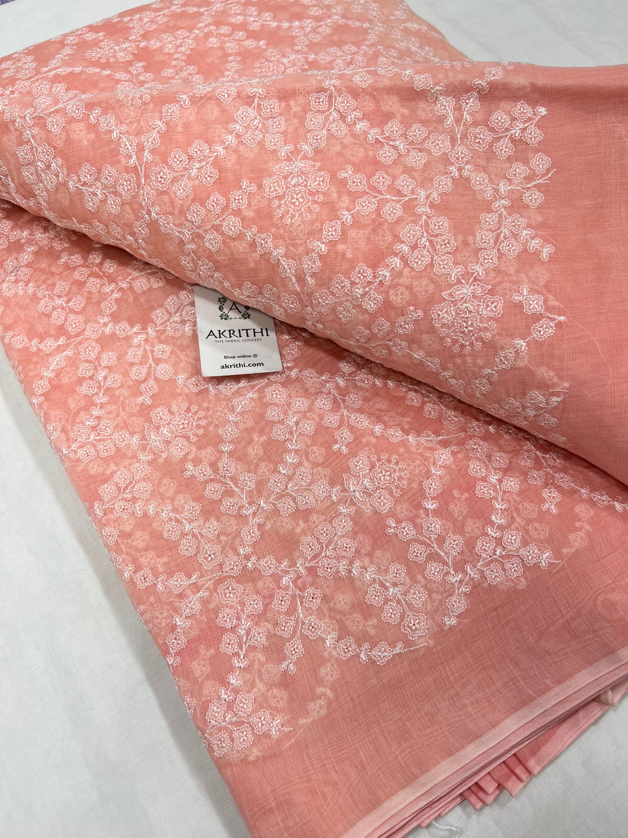 HANDLOOM MUL CHANDERI EMBROIDERED FABRIC