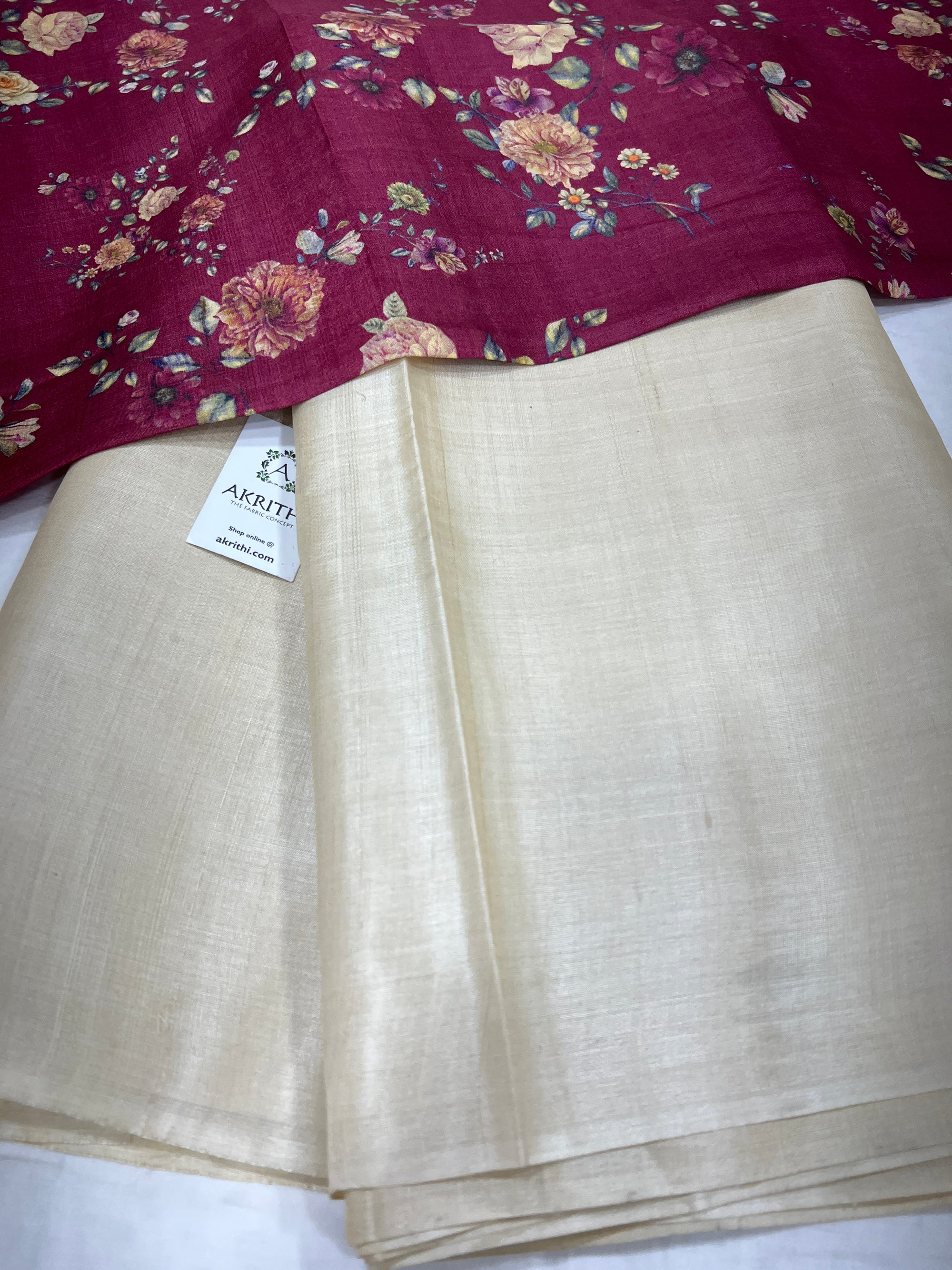Pure tussar silk saree with printed tussar blouse