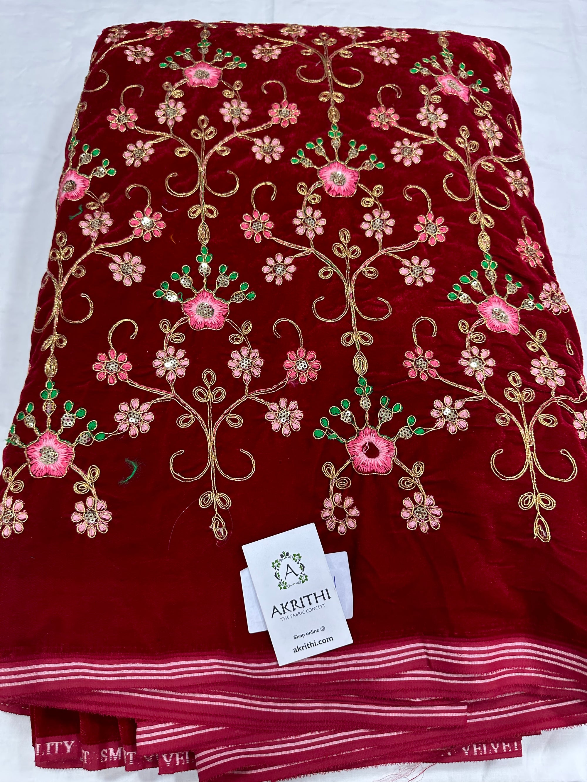 Embroidery on micro velvet fabric