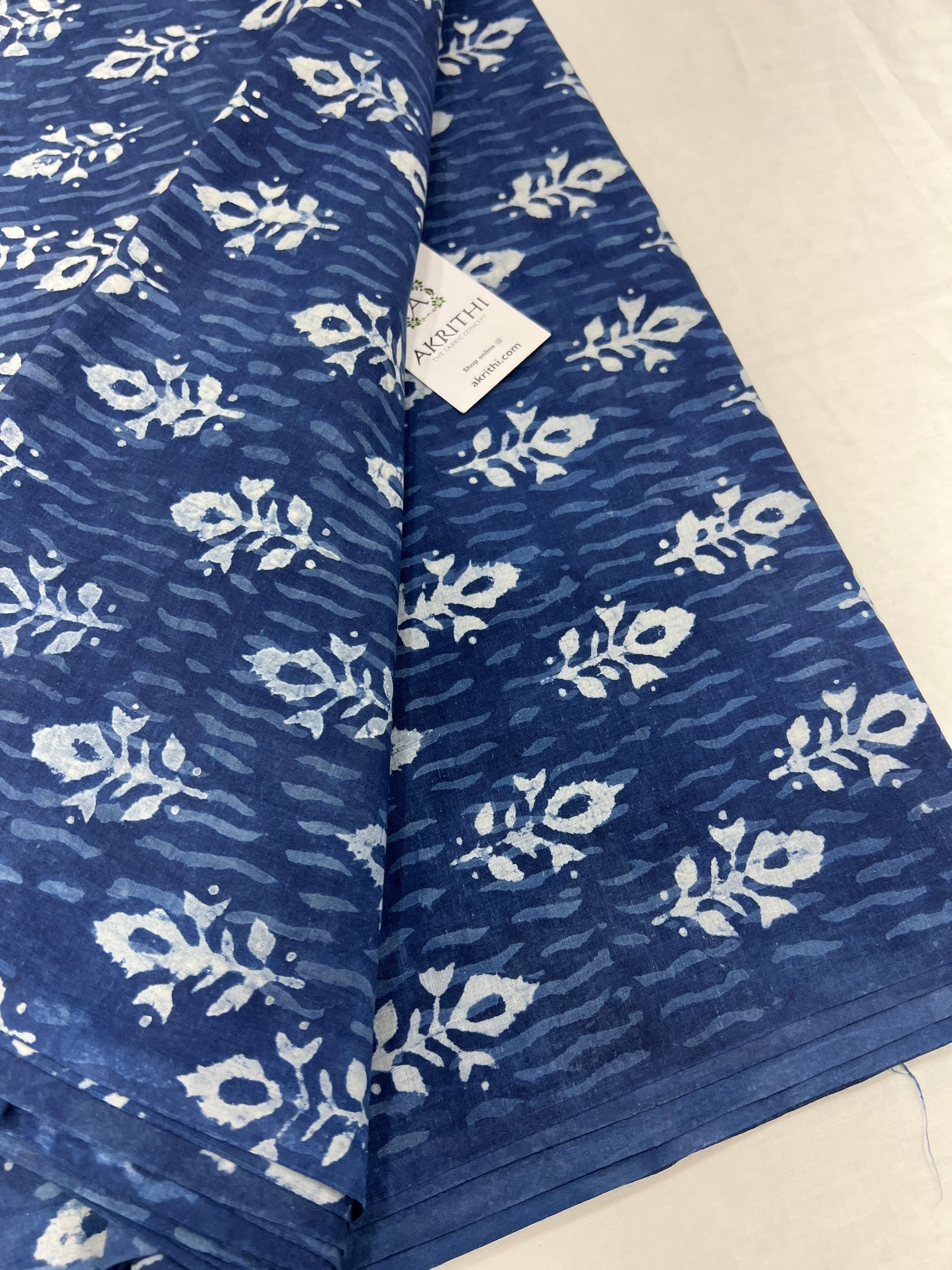 Indigo hand block pure cotton fabric