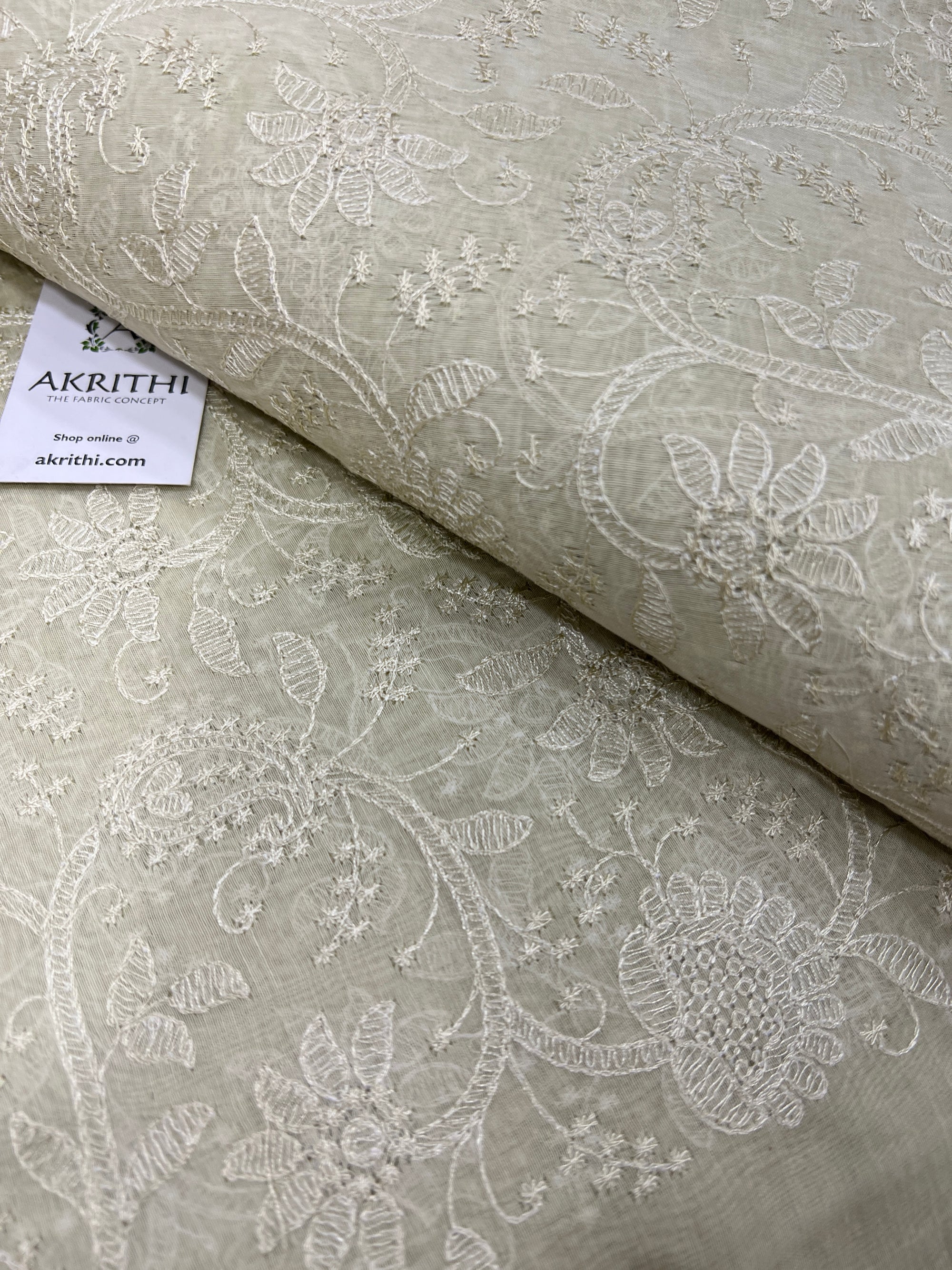 HANDLOOM MUL CHANDERI EMBROIDERED FABRIC 80 CM CUT