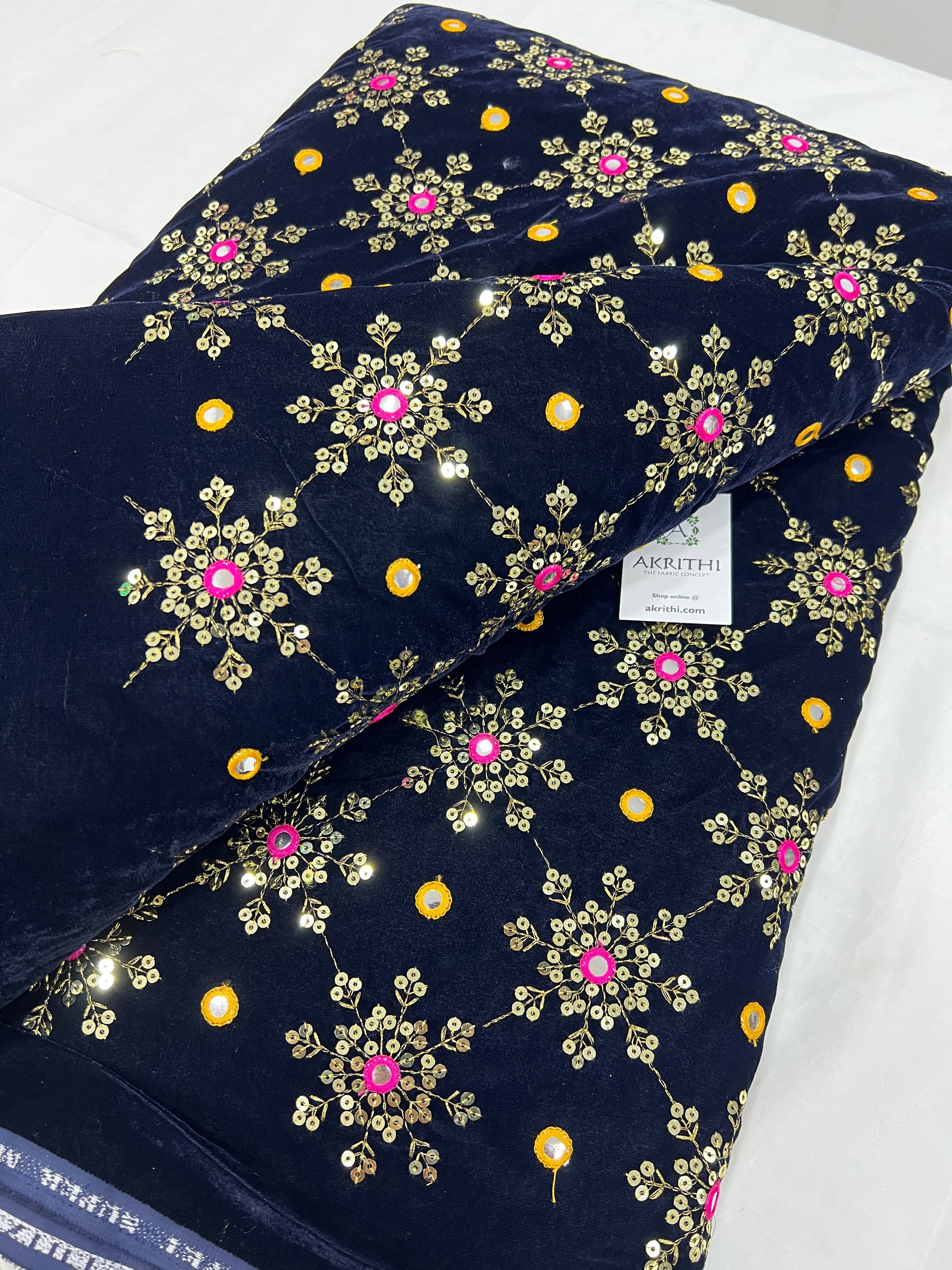 Embroidery on micro velvet fabric