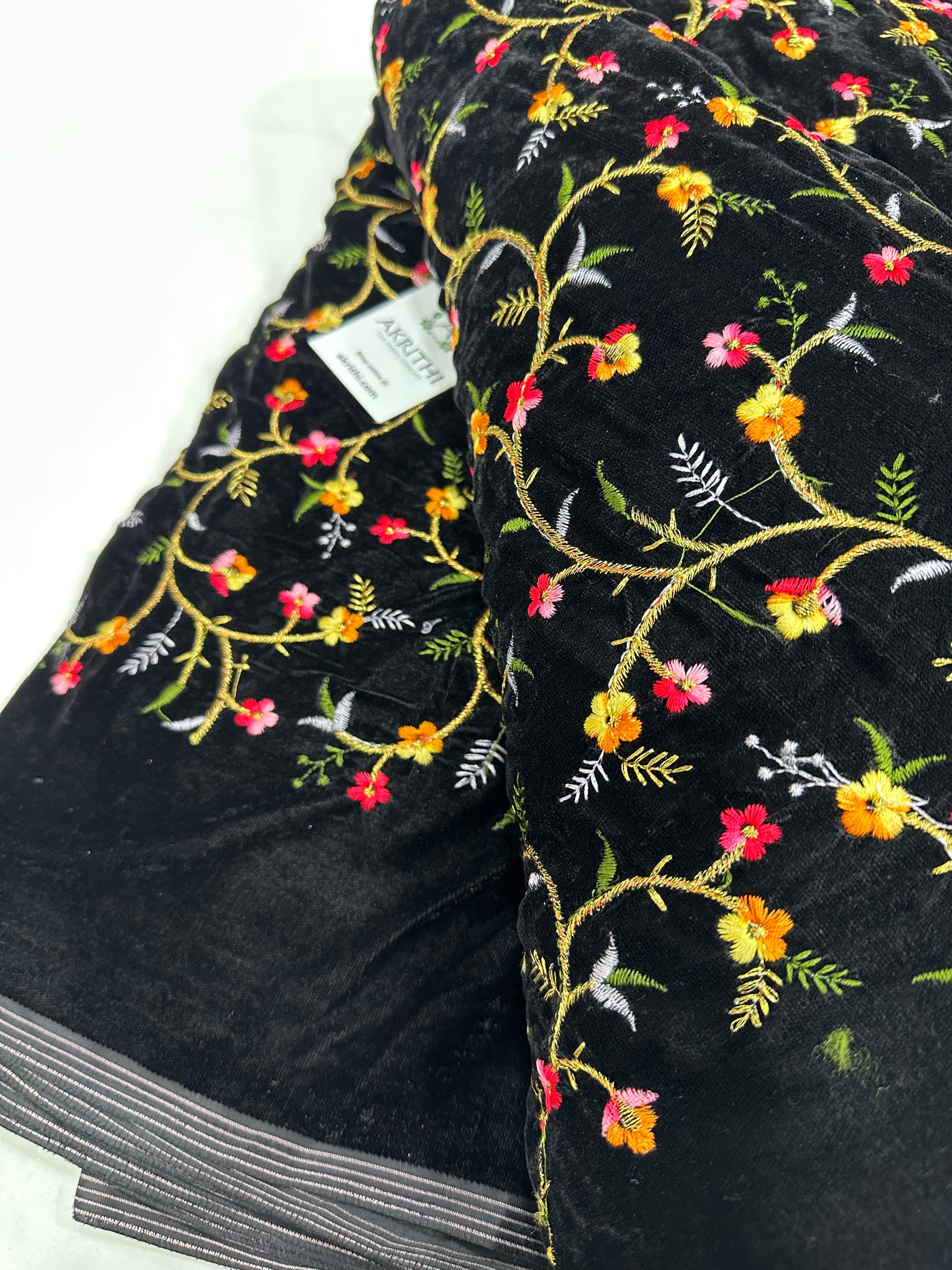 Embroidery on micro velvet fabric