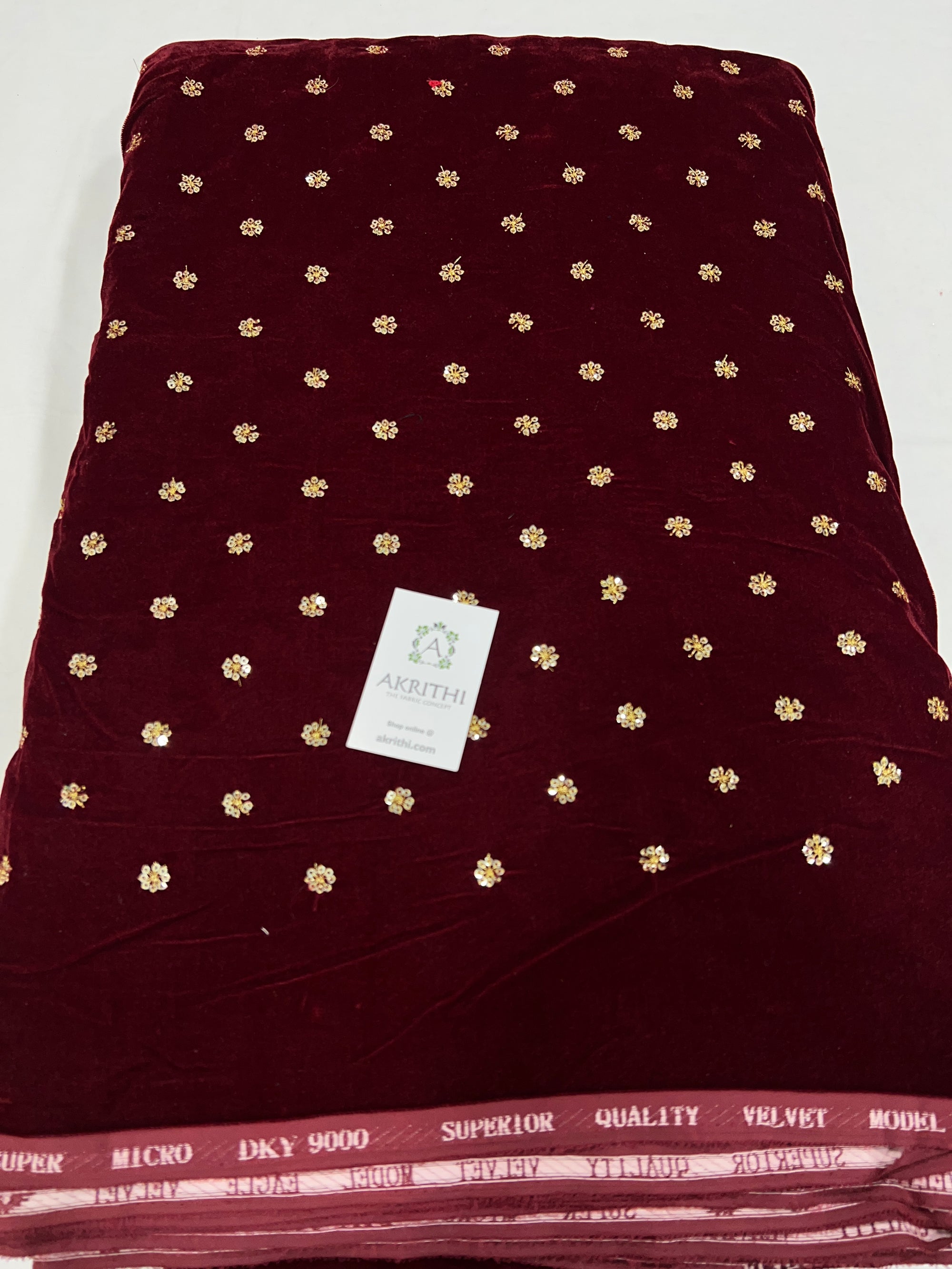 Embroidery on micro velvet fabric