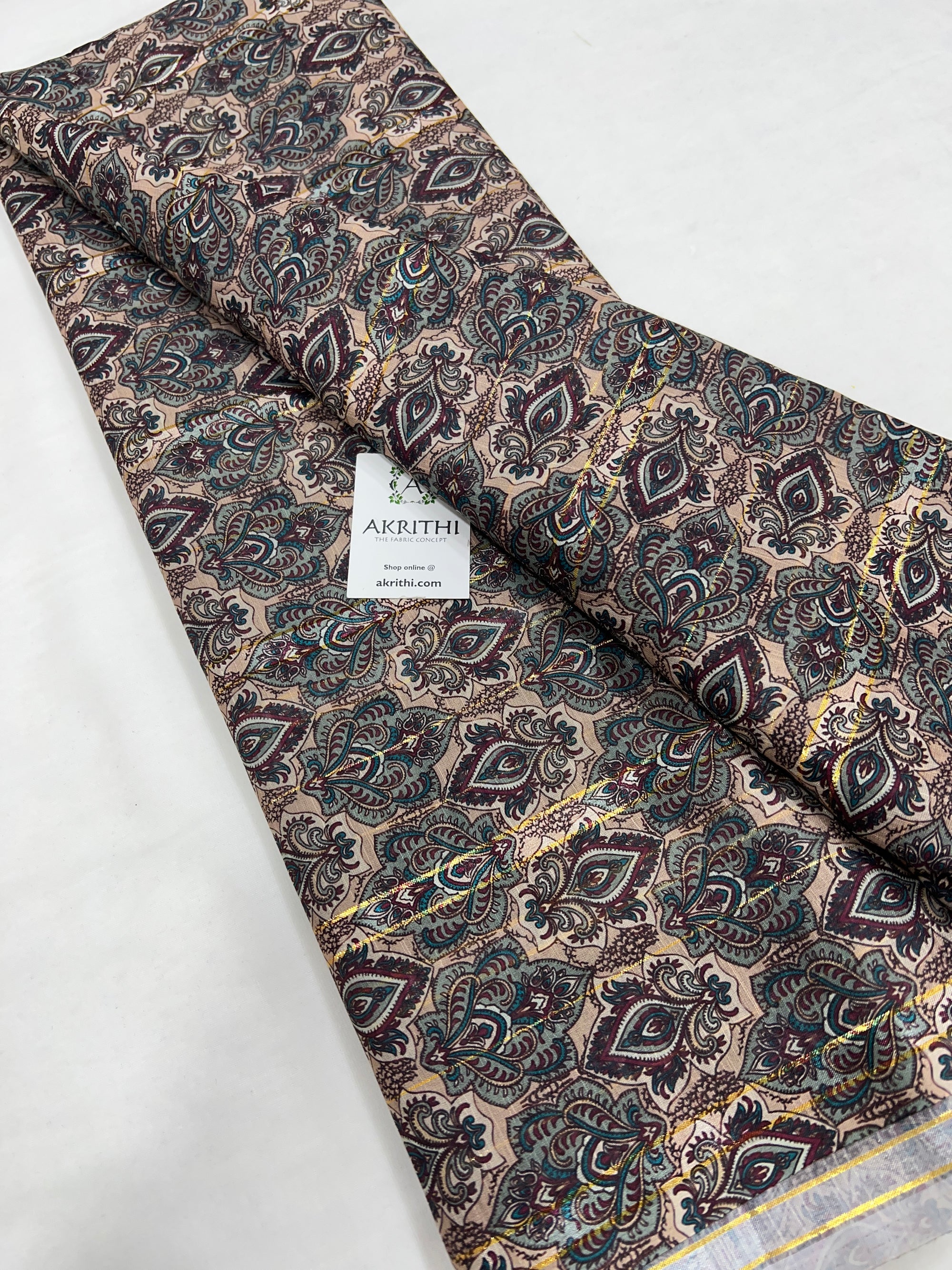 Digital printed munga fabric with Zari lines