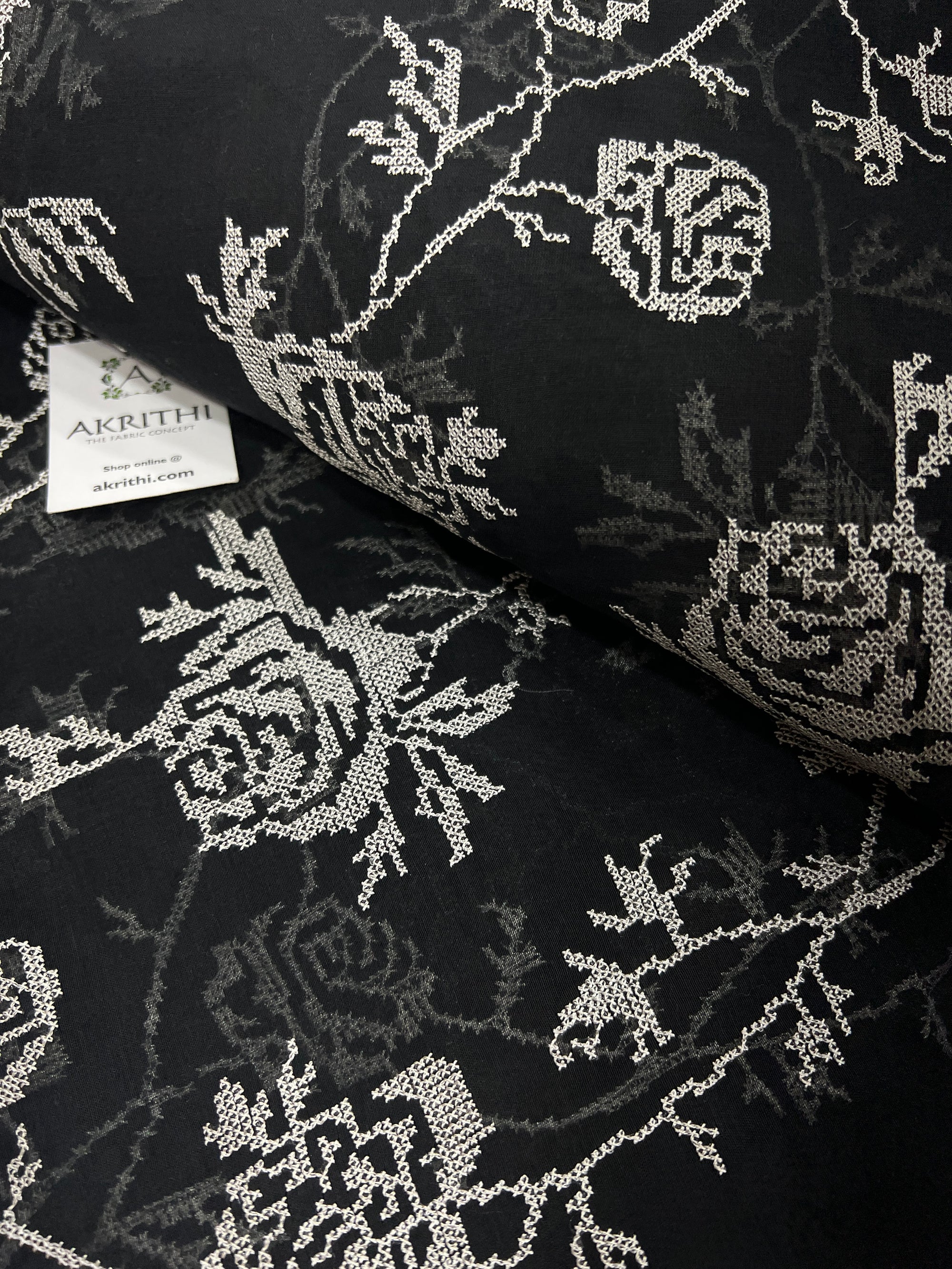 HANDLOOM MUL CHANDERI EMBROIDERED FABRIC