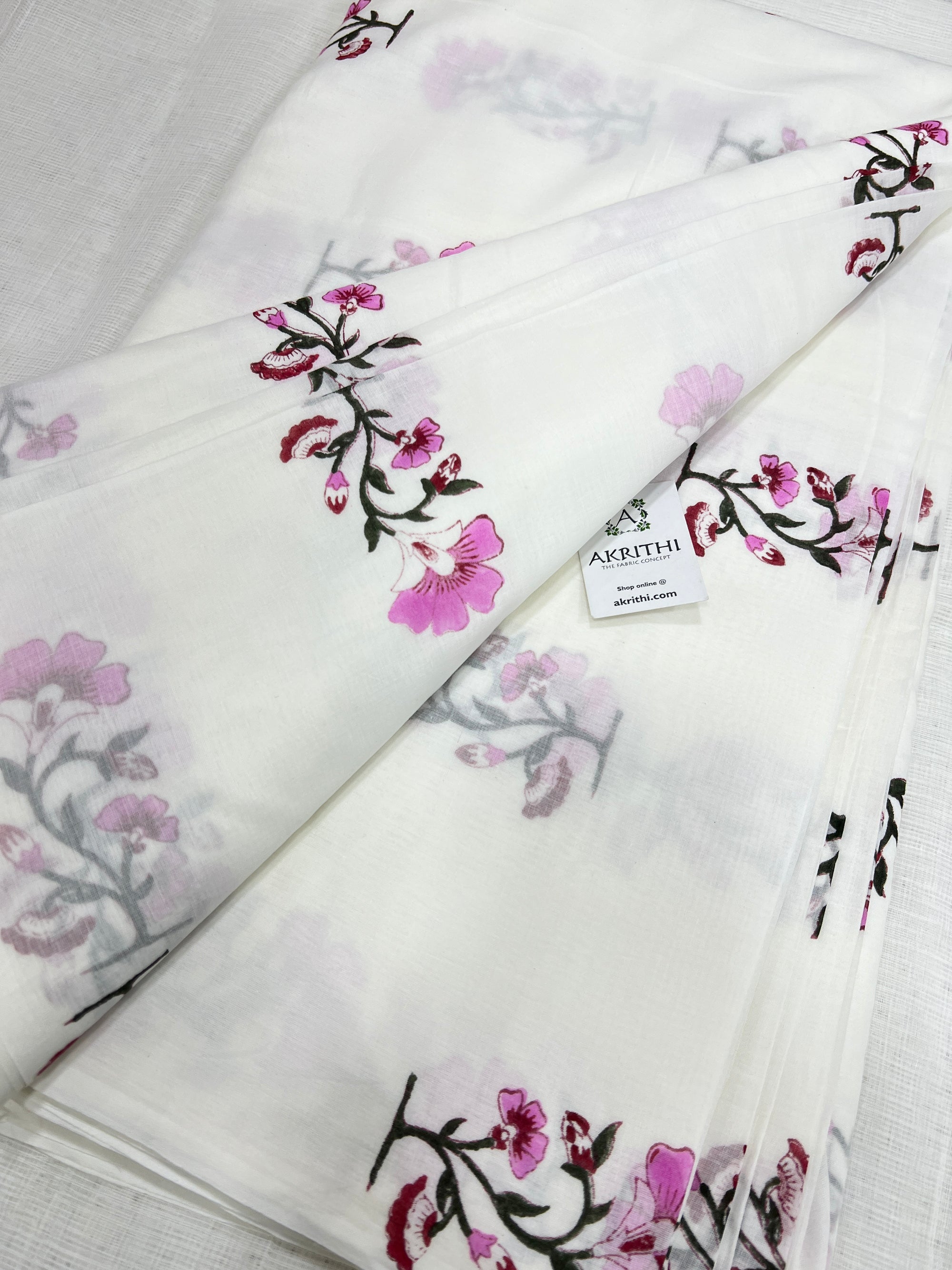 Hand block Printed pure mul cotton fabric