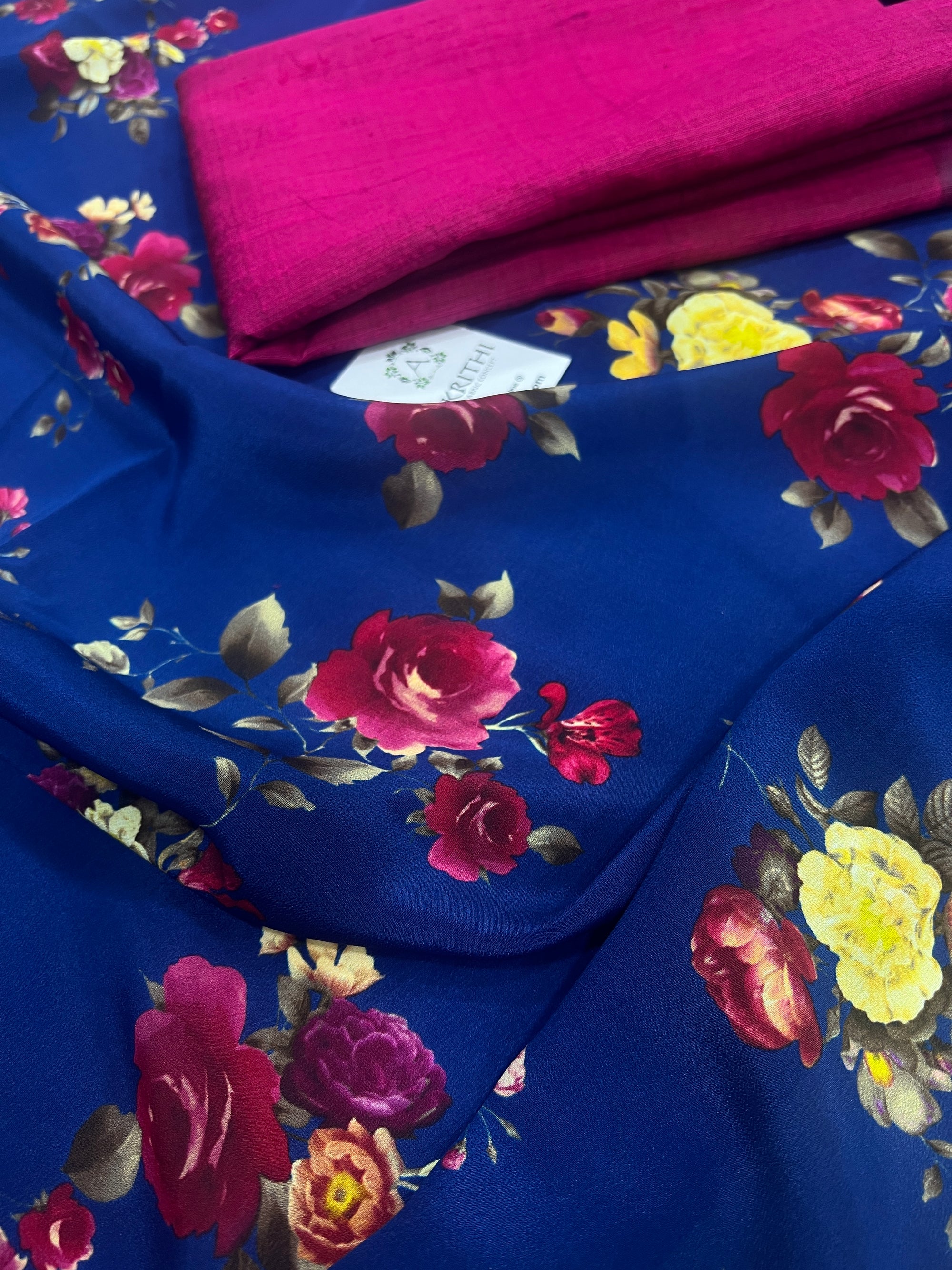 Digital printed pure silk crepe saree with blouse