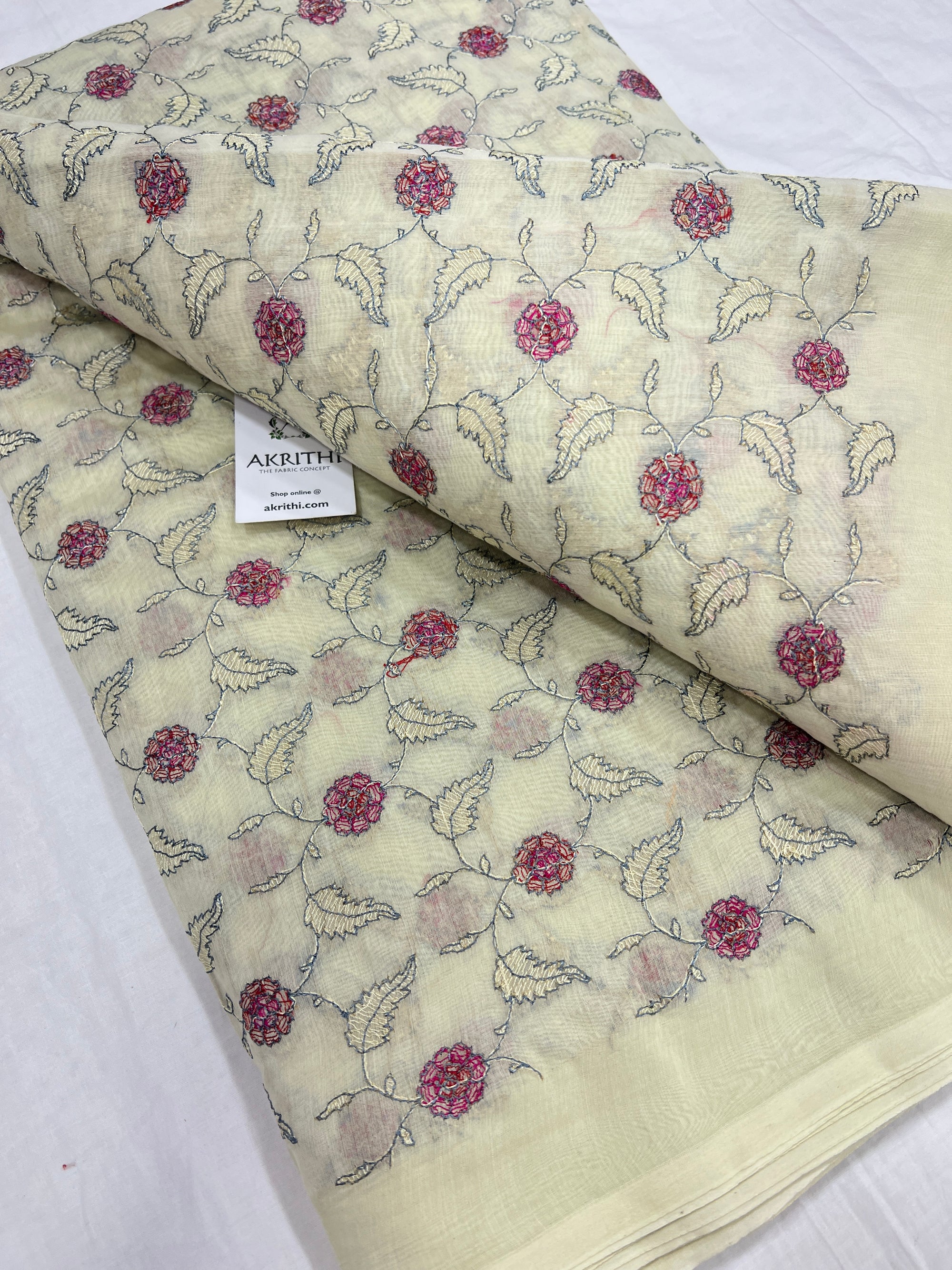 HANDLOOM MUL CHANDERI EMBROIDERED FABRIC