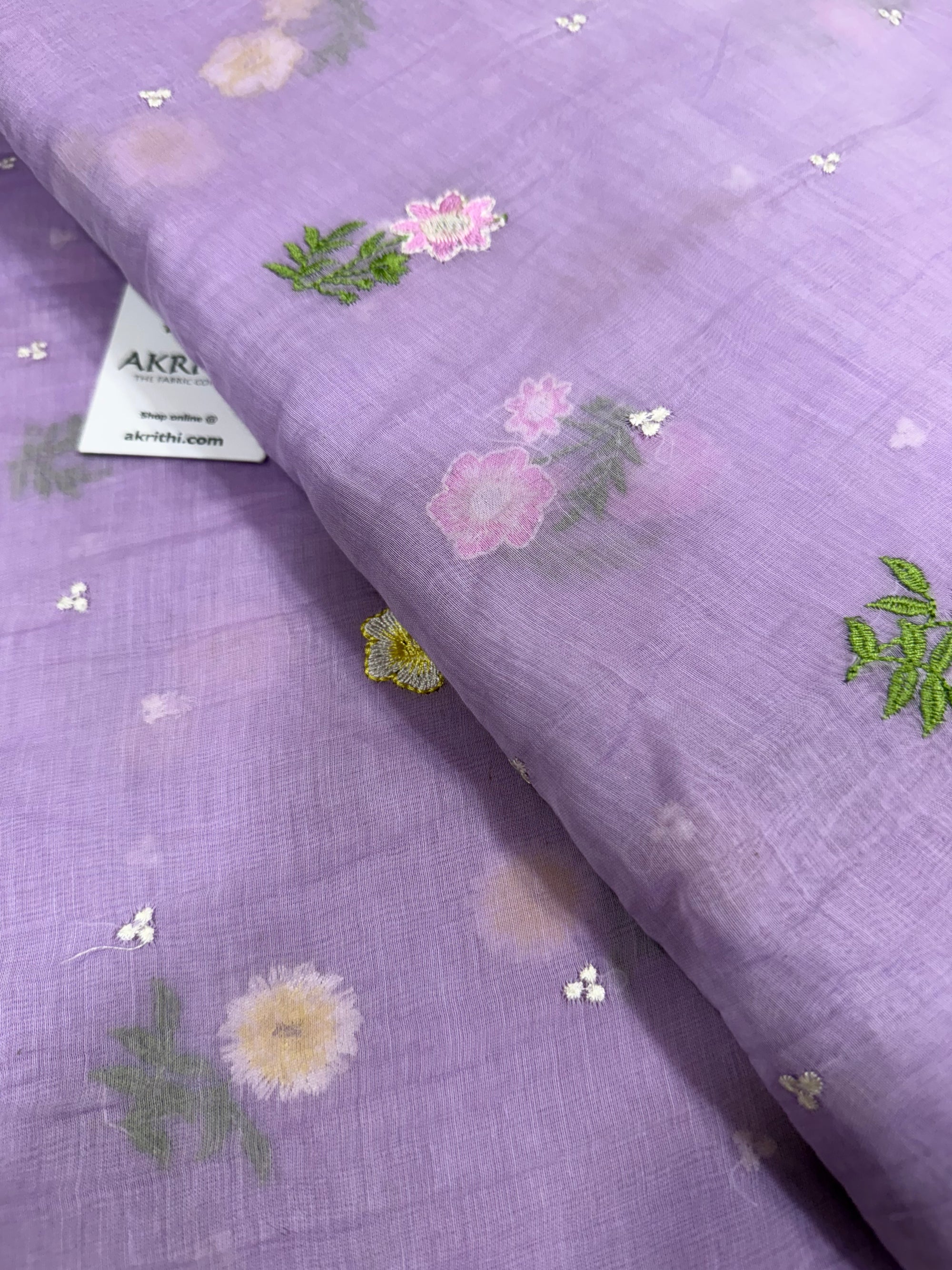 MUL CHANDERI EMBROIDERED FABRIC 90 CM CUT