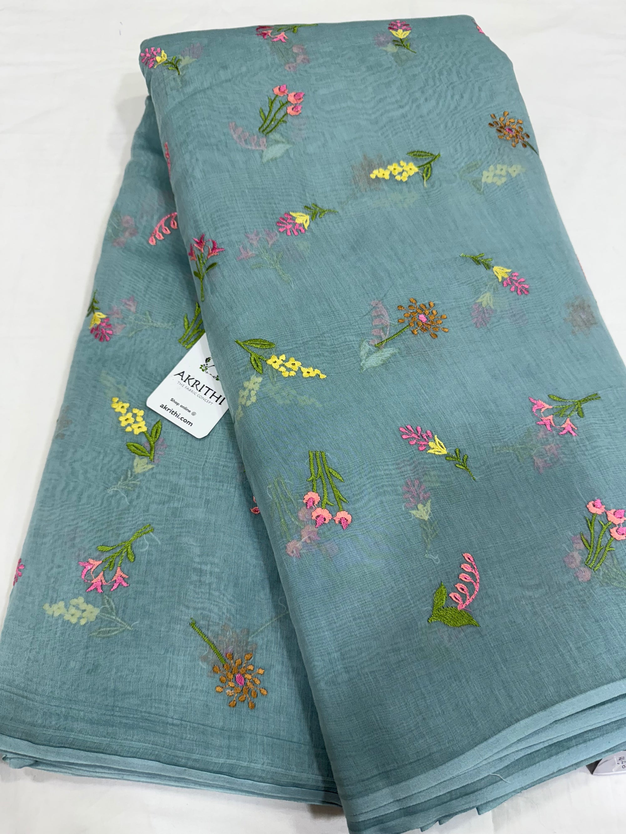 MUL CHANDERI EMBROIDERED FABRIC