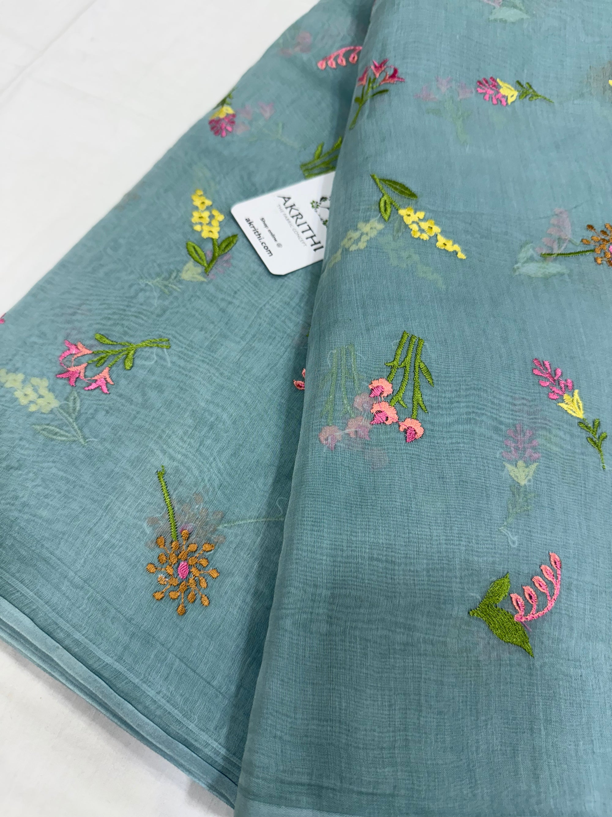 MUL CHANDERI EMBROIDERED FABRIC