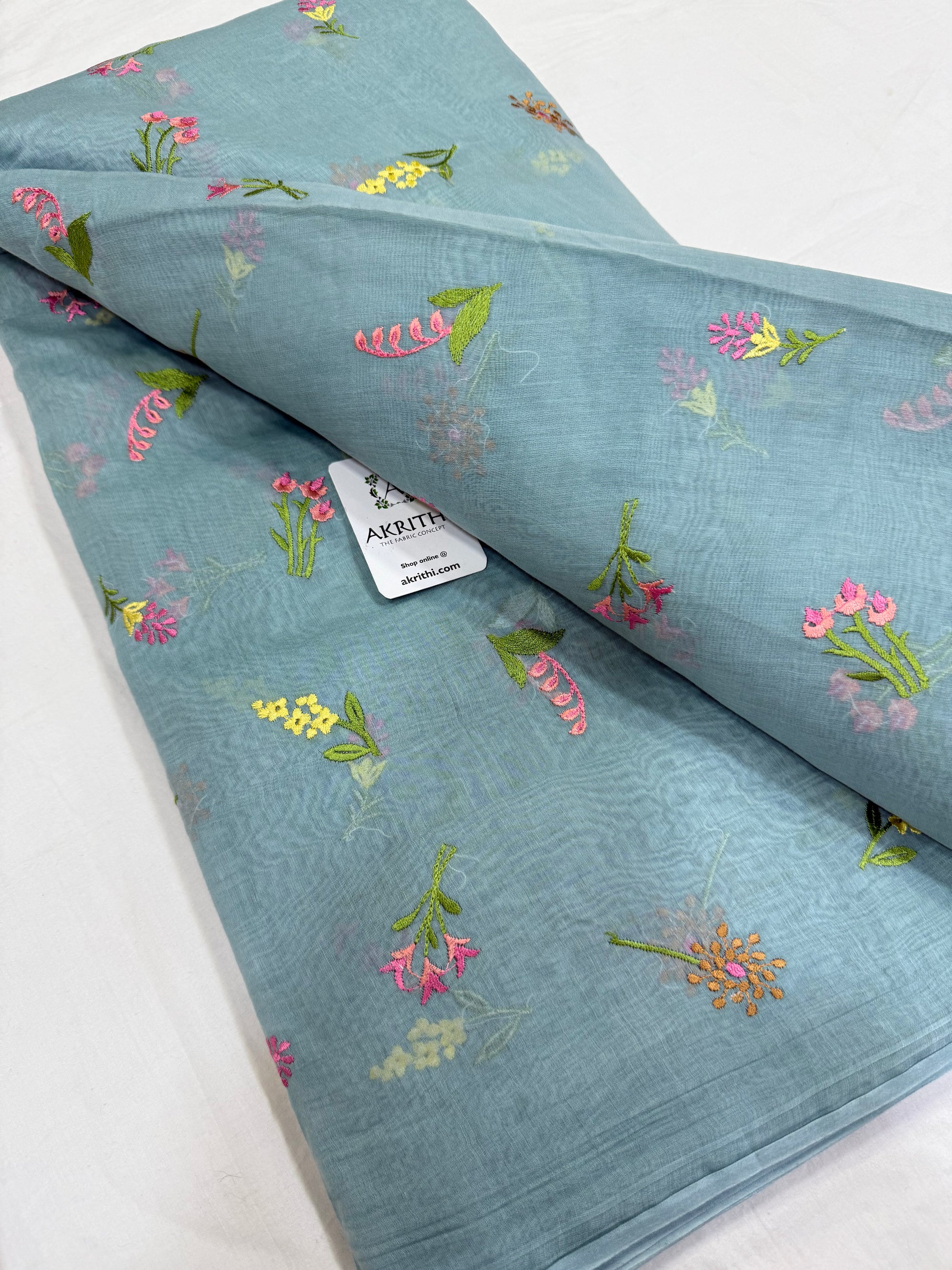 MUL CHANDERI EMBROIDERED FABRIC