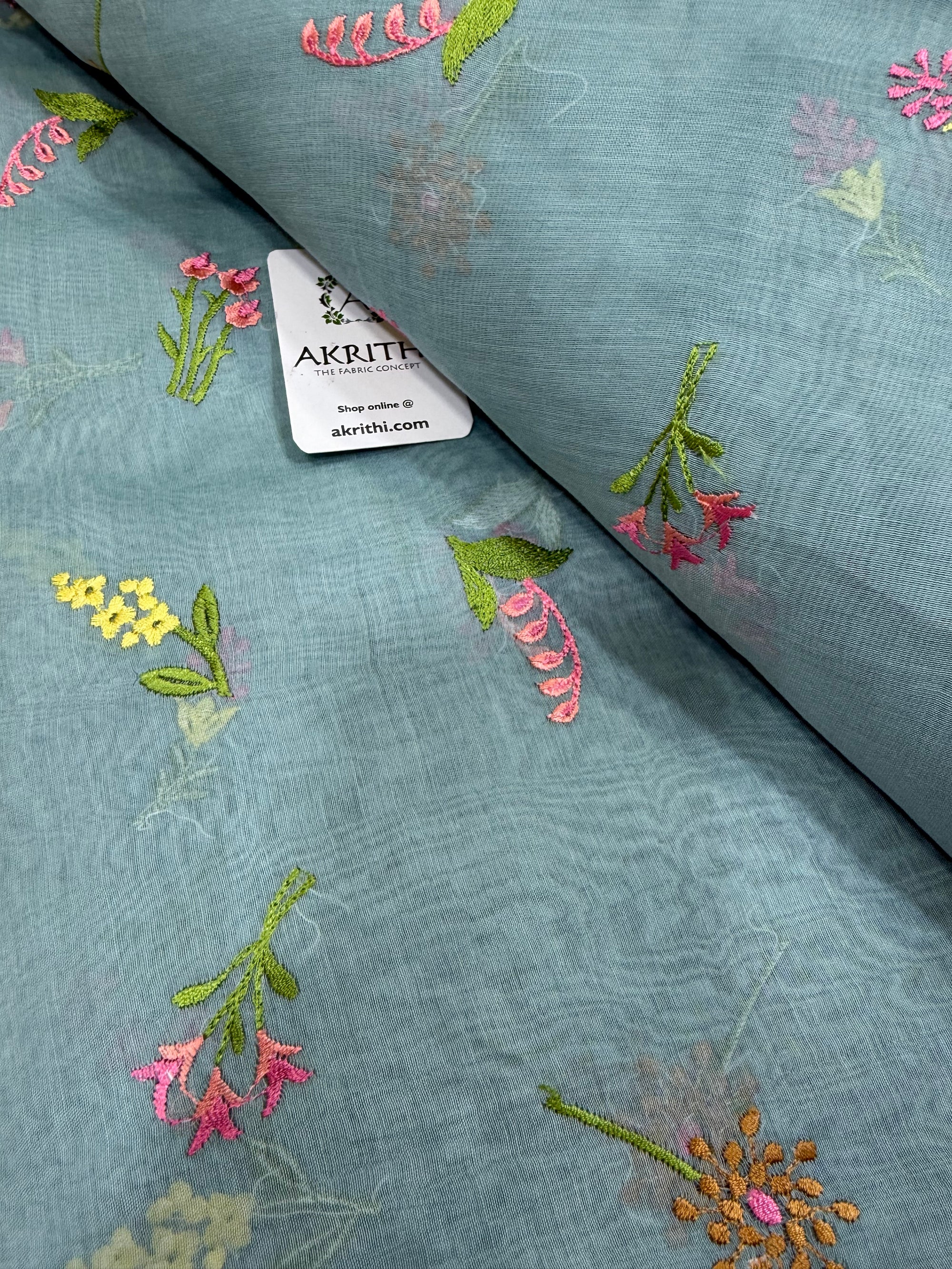 MUL CHANDERI EMBROIDERED FABRIC