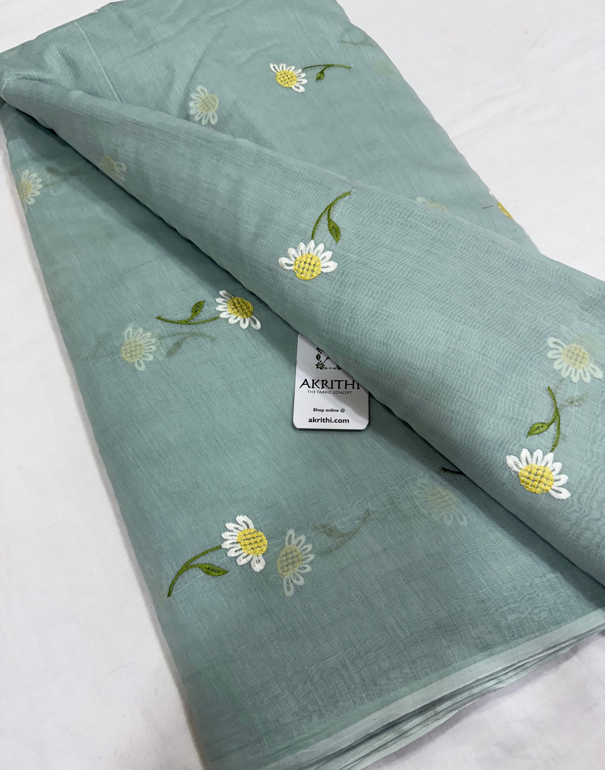 MUL CHANDERI EMBROIDERED FABRIC