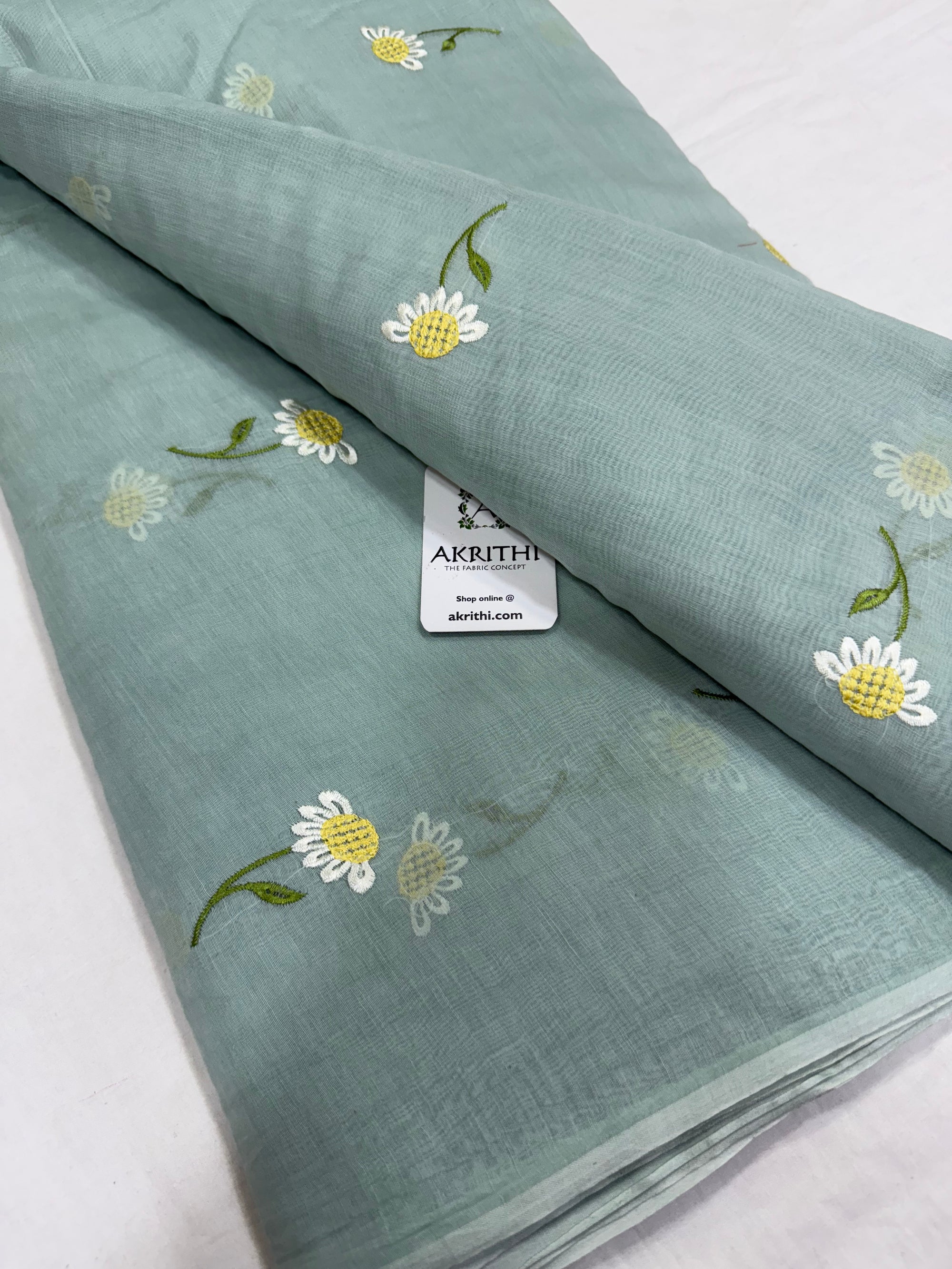 MUL CHANDERI EMBROIDERED FABRIC
