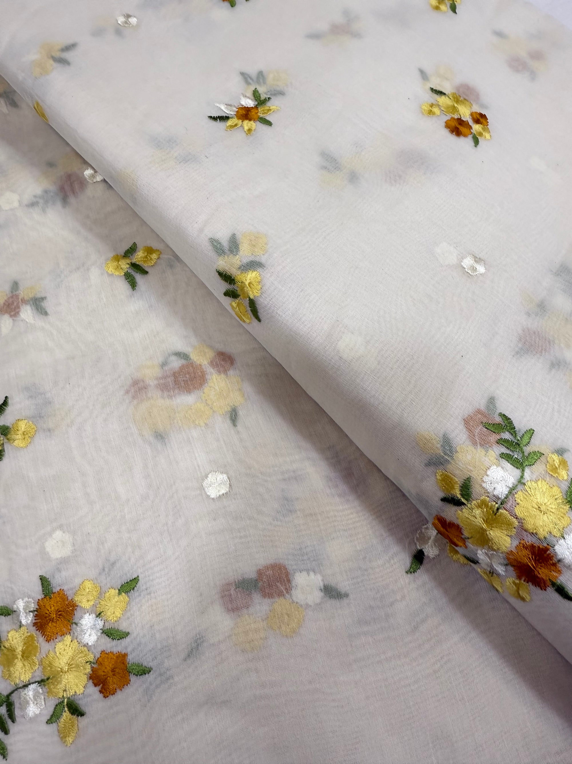 MUL CHANDERI EMBROIDERED FABRIC