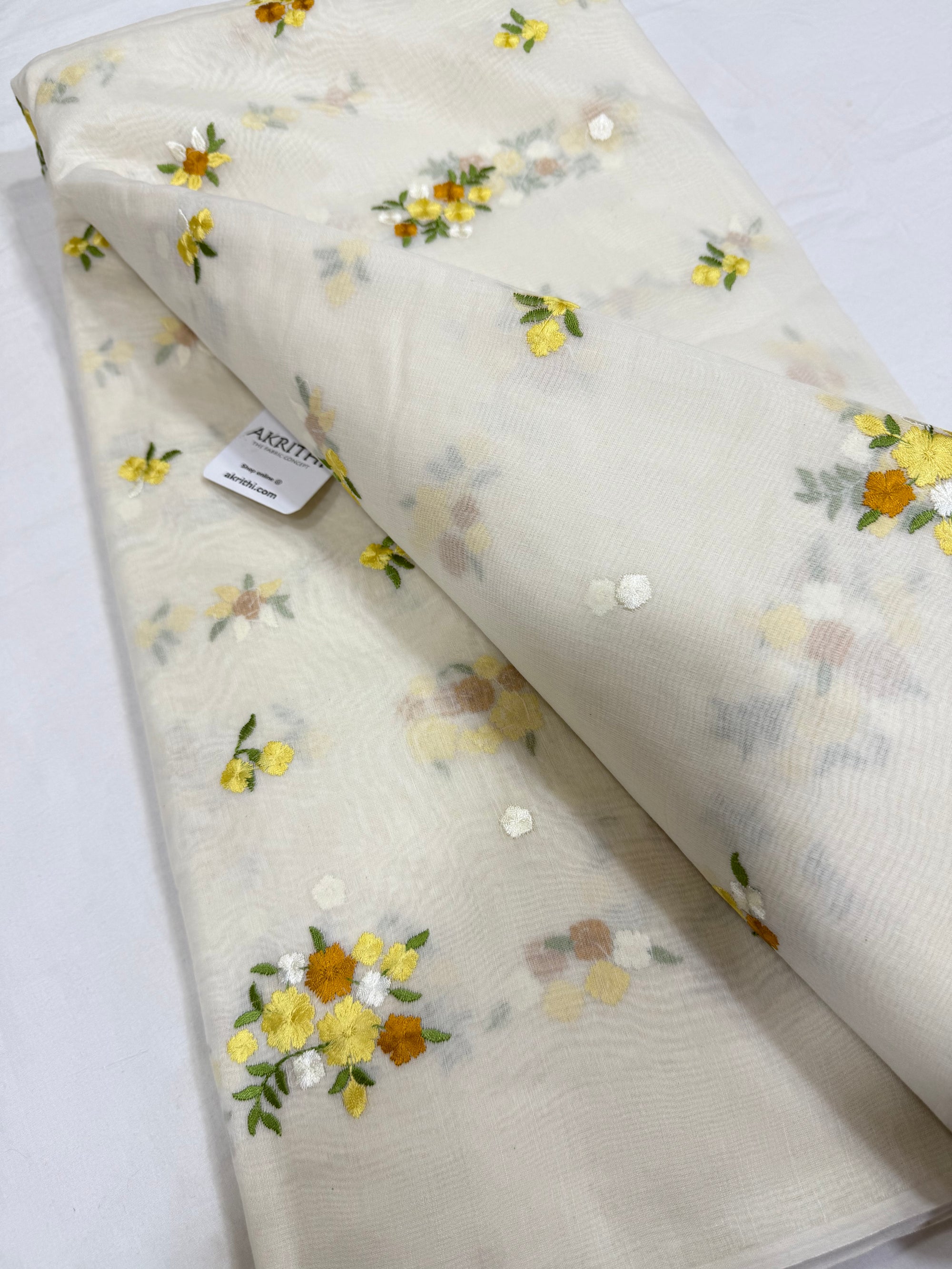 MUL CHANDERI EMBROIDERED FABRIC