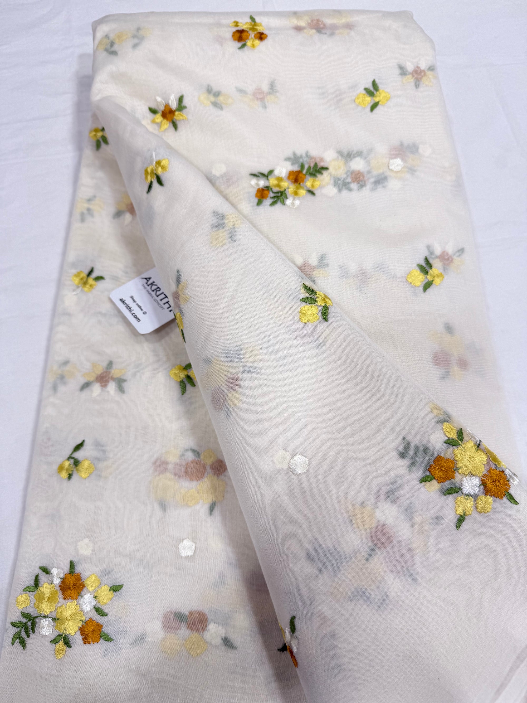 MUL CHANDERI EMBROIDERED FABRIC