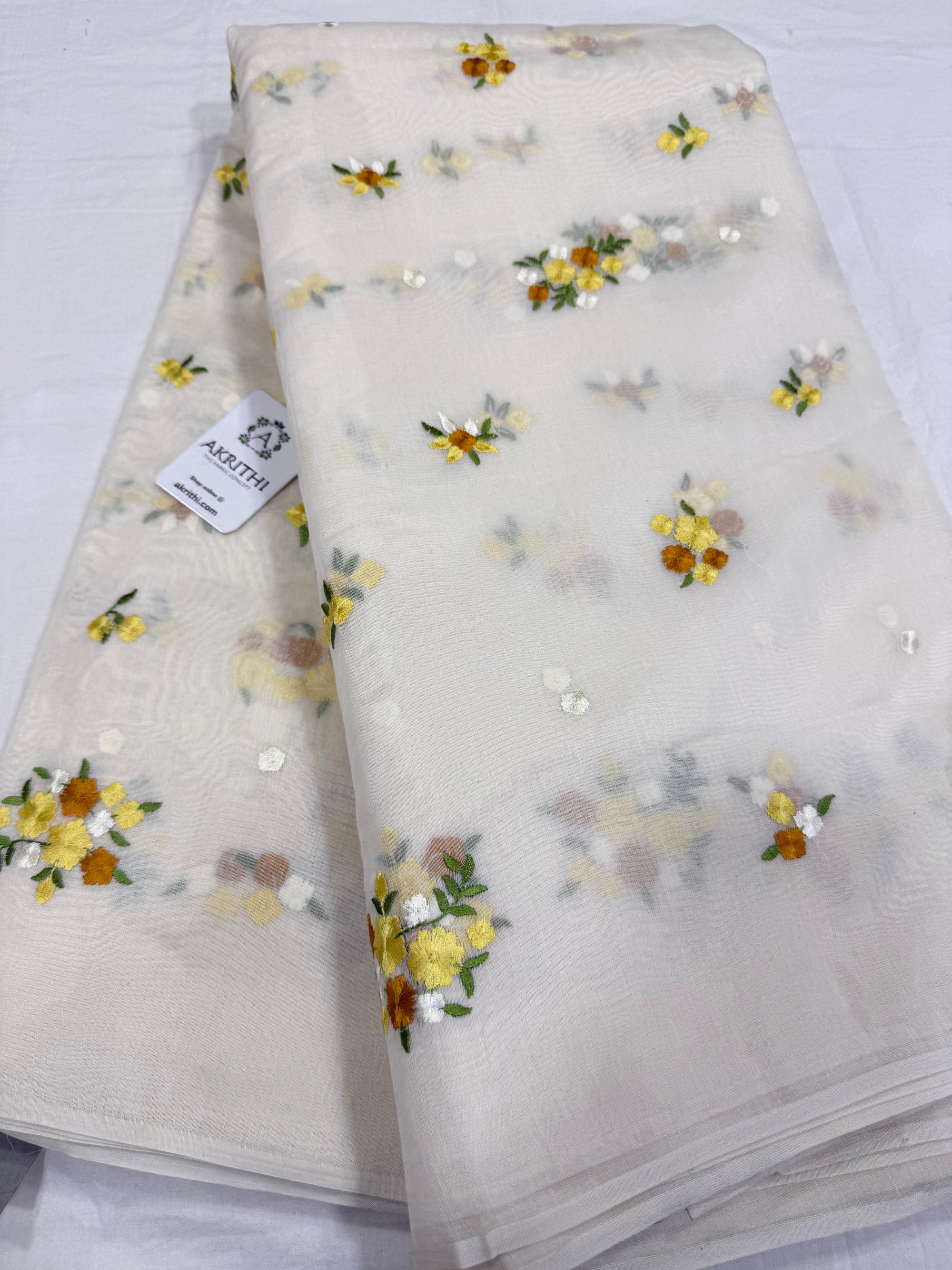 MUL CHANDERI EMBROIDERED FABRIC