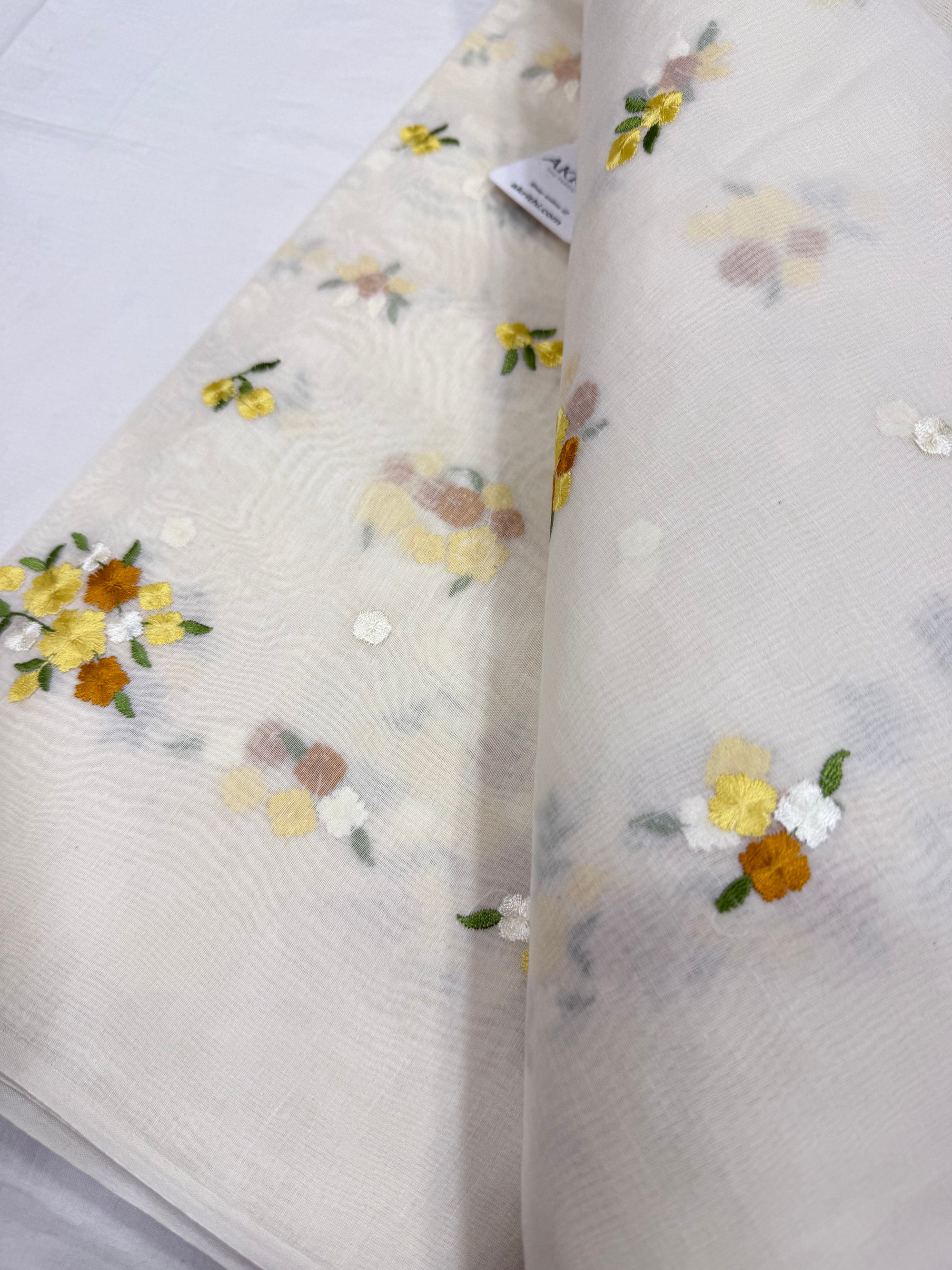 MUL CHANDERI EMBROIDERED FABRIC