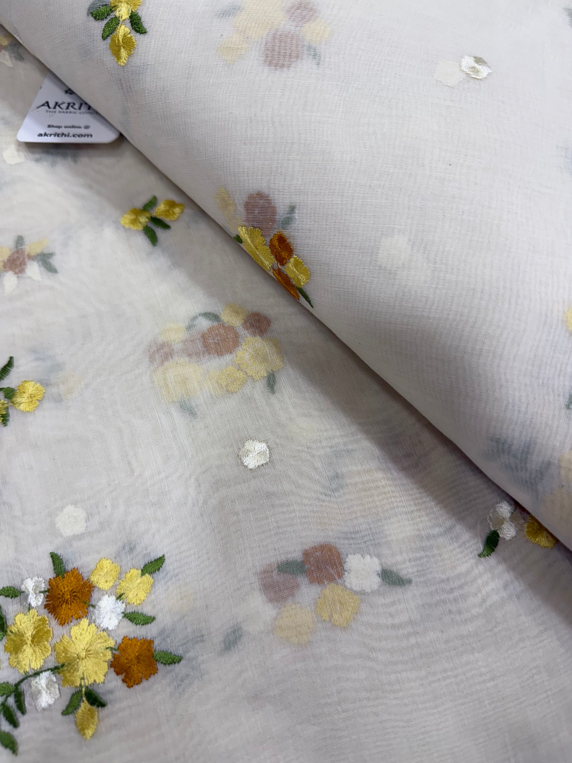 MUL CHANDERI EMBROIDERED FABRIC