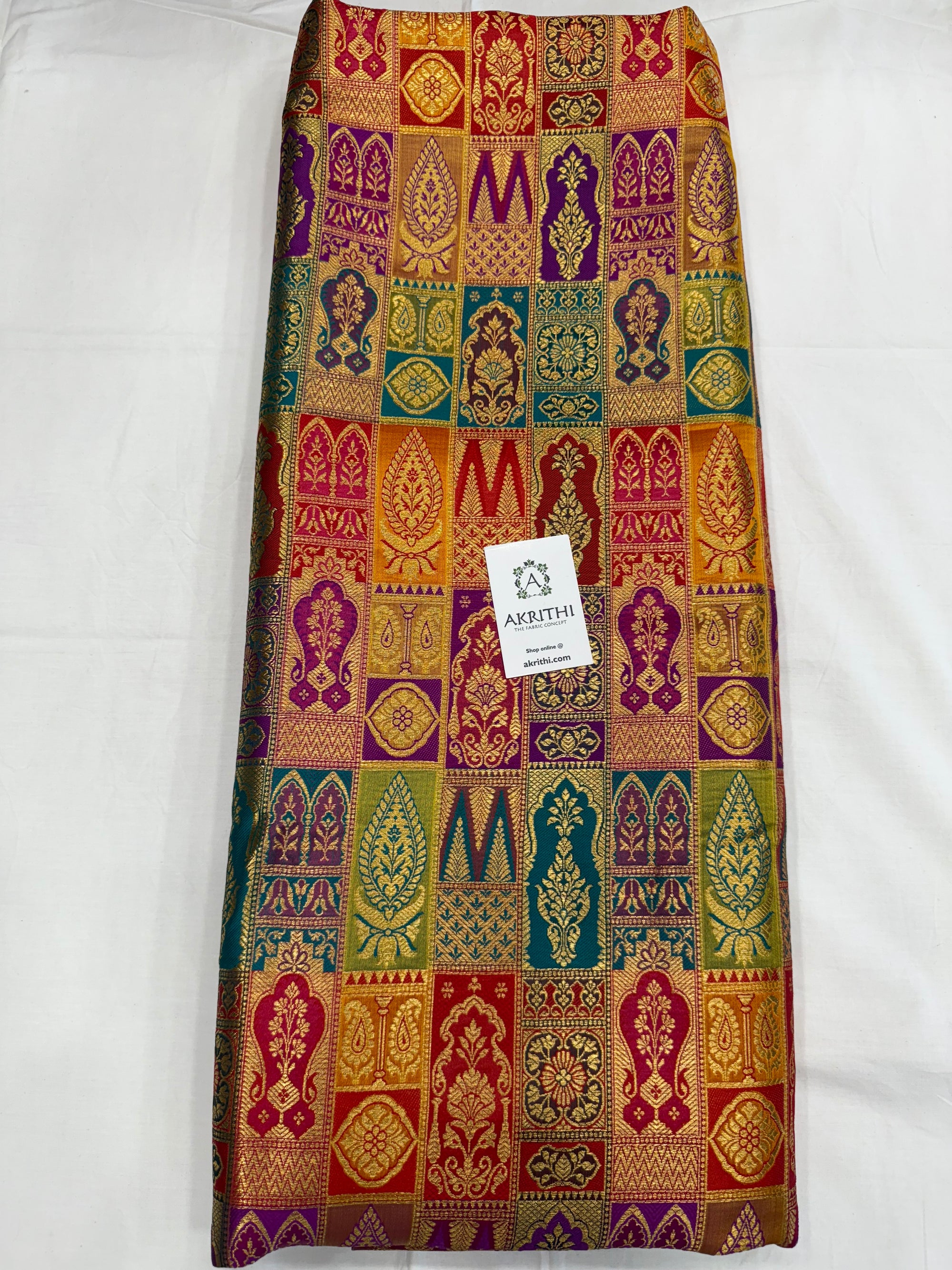 Multicoloured Pure Banarasi brocade fabric