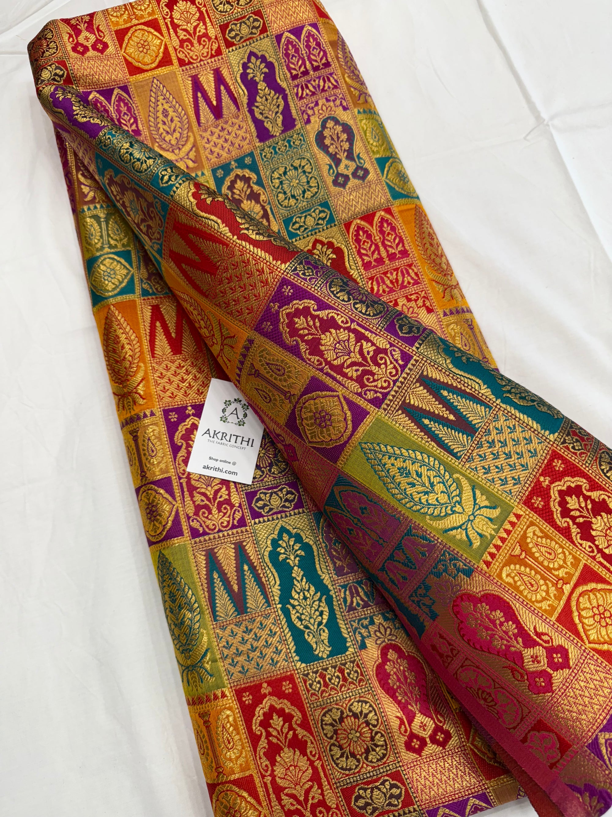 Multicoloured Pure Banarasi brocade fabric