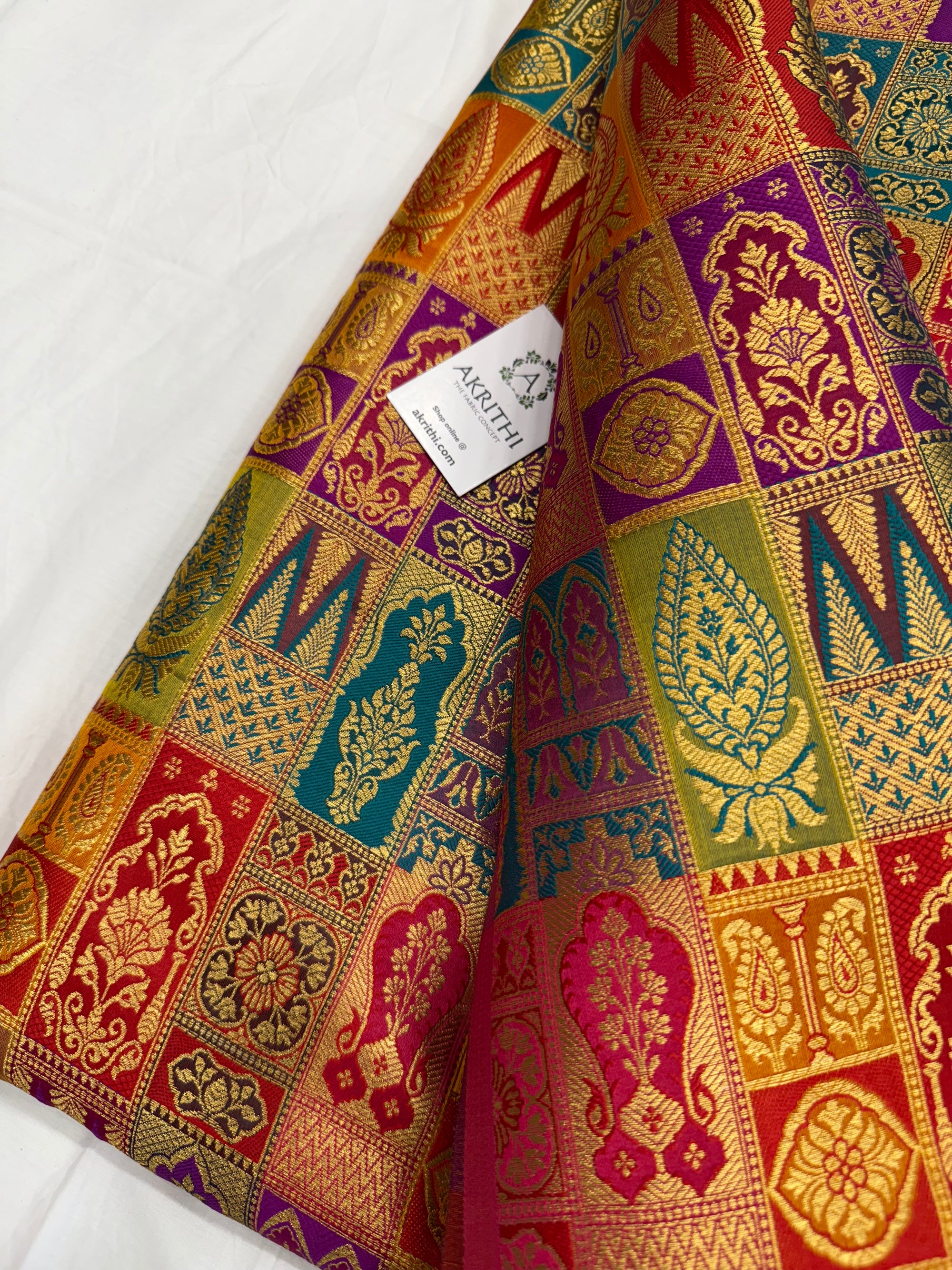 Multicoloured Pure Banarasi brocade fabric