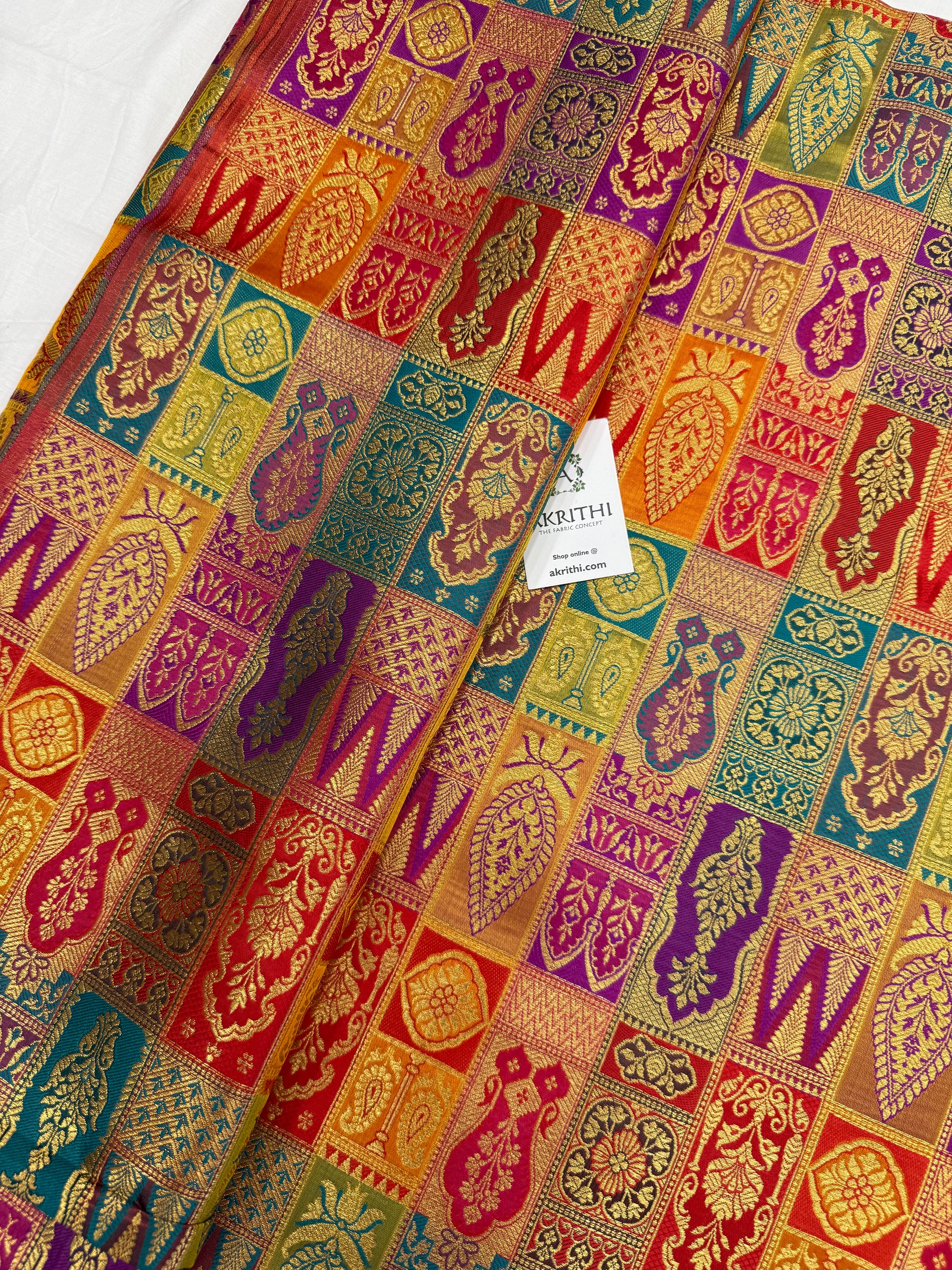 Multicoloured Pure Banarasi brocade fabric