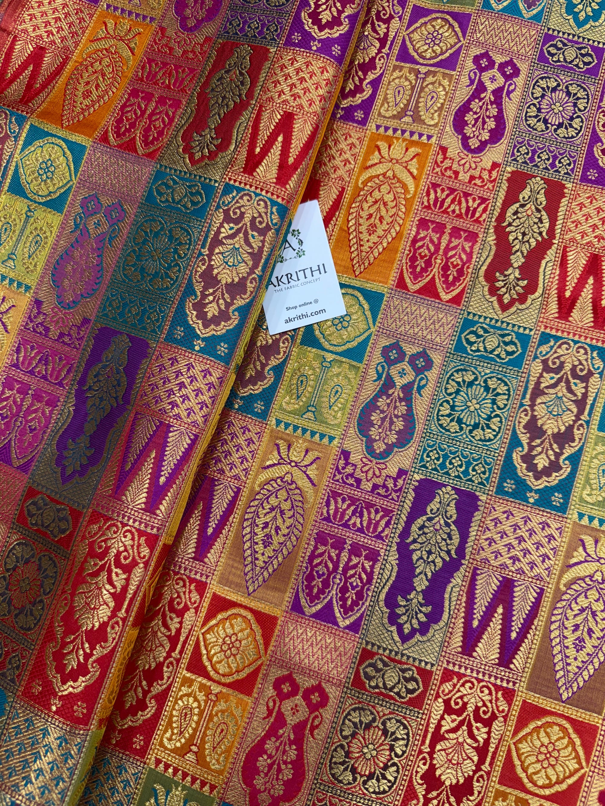 Multicoloured Pure Banarasi brocade fabric