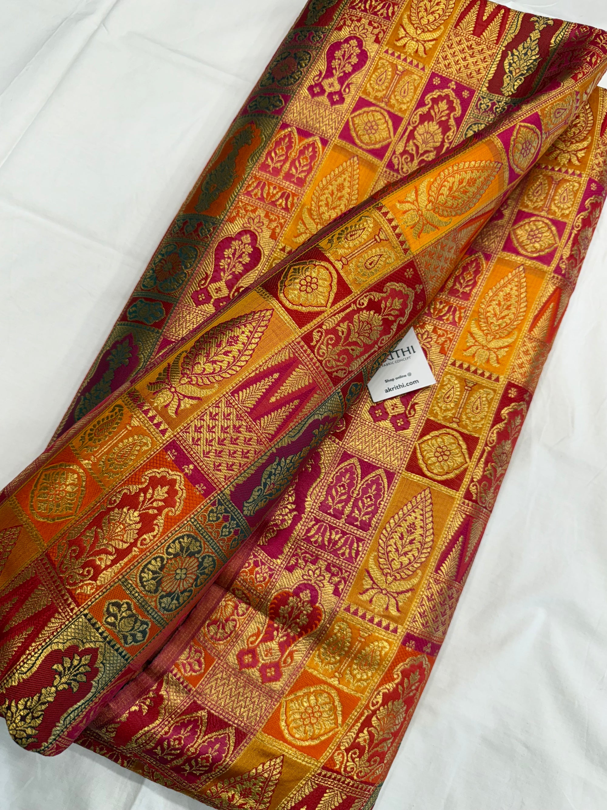 Multicoloured Pure Banarasi brocade fabric