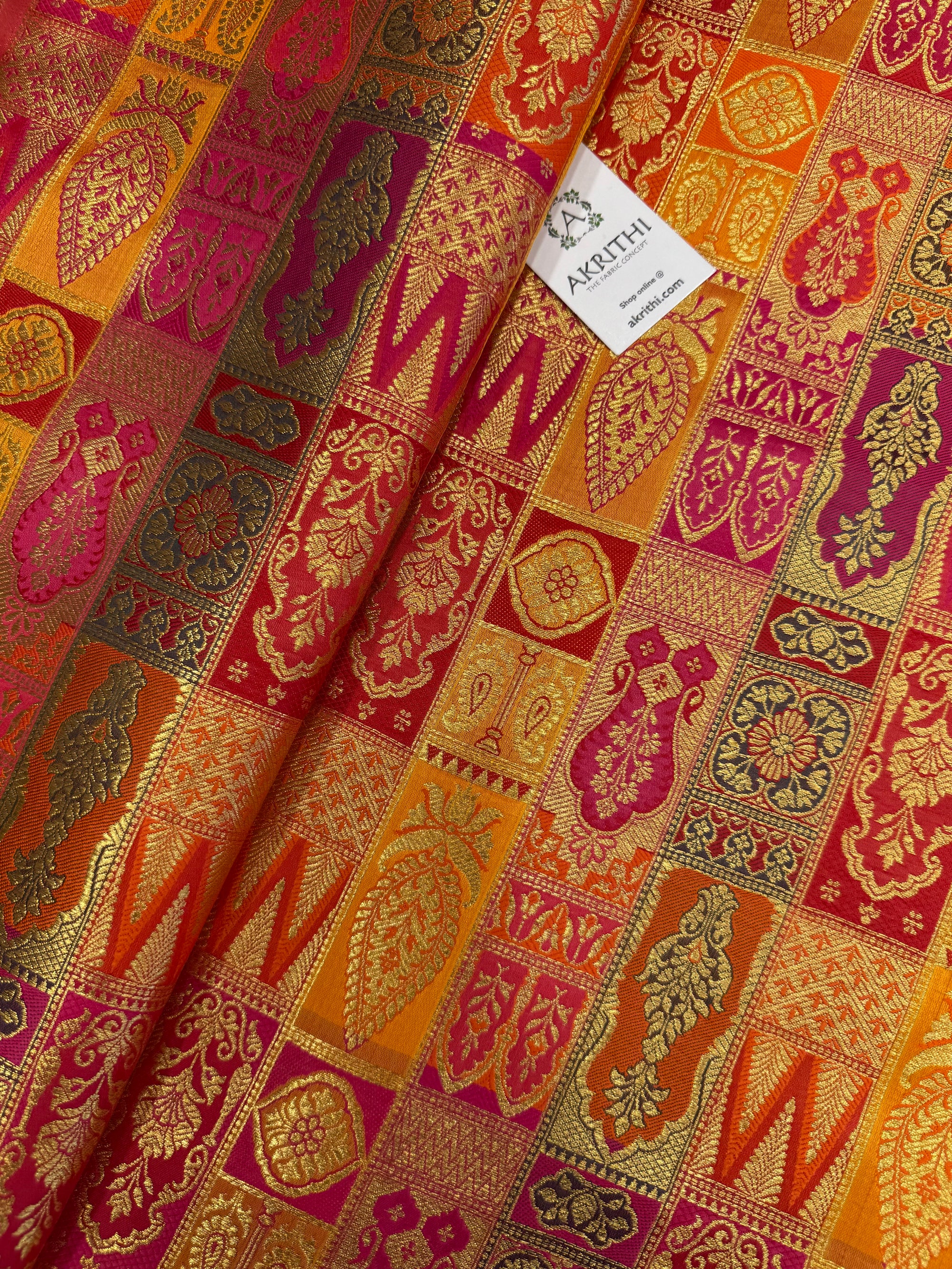 Multicoloured Pure Banarasi brocade fabric