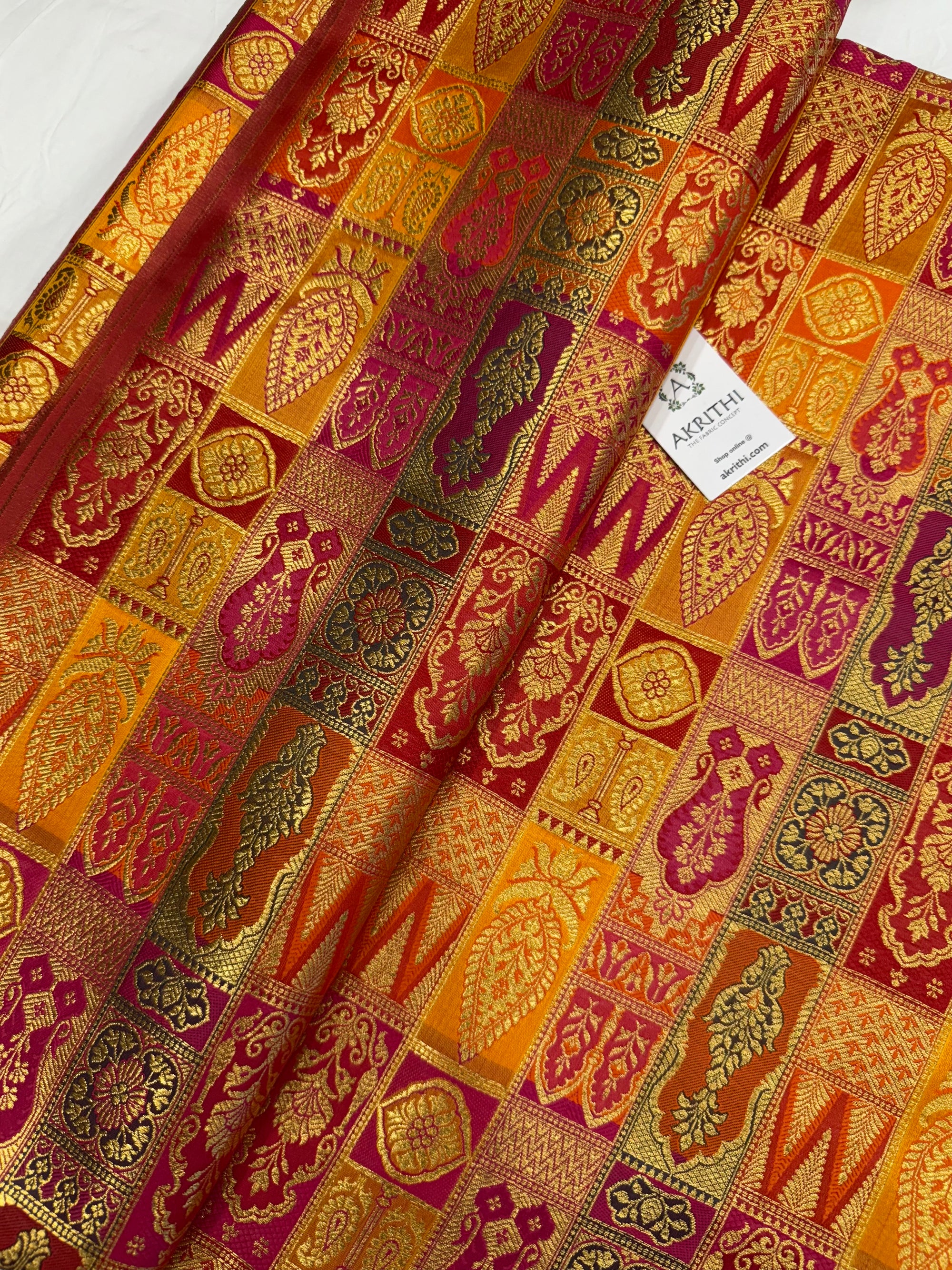 Multicoloured Pure Banarasi brocade fabric