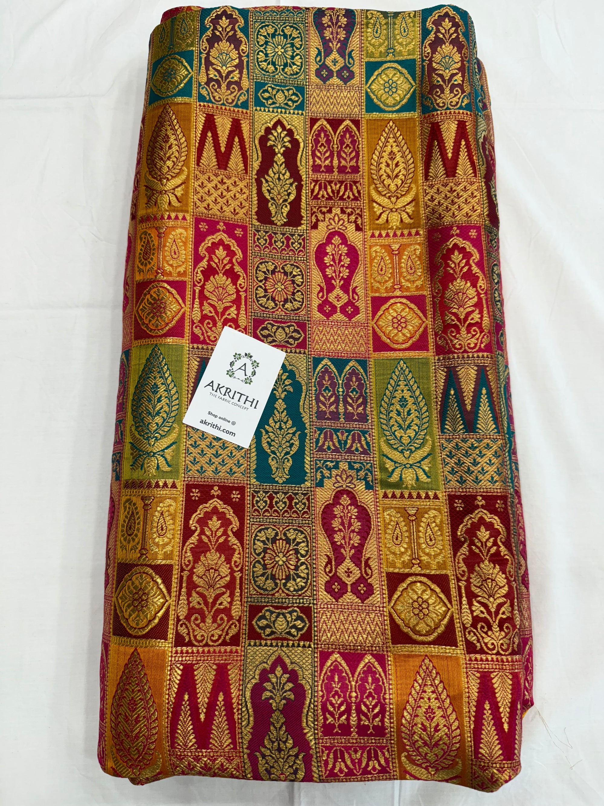 Multicoloured Pure Banarasi brocade fabric