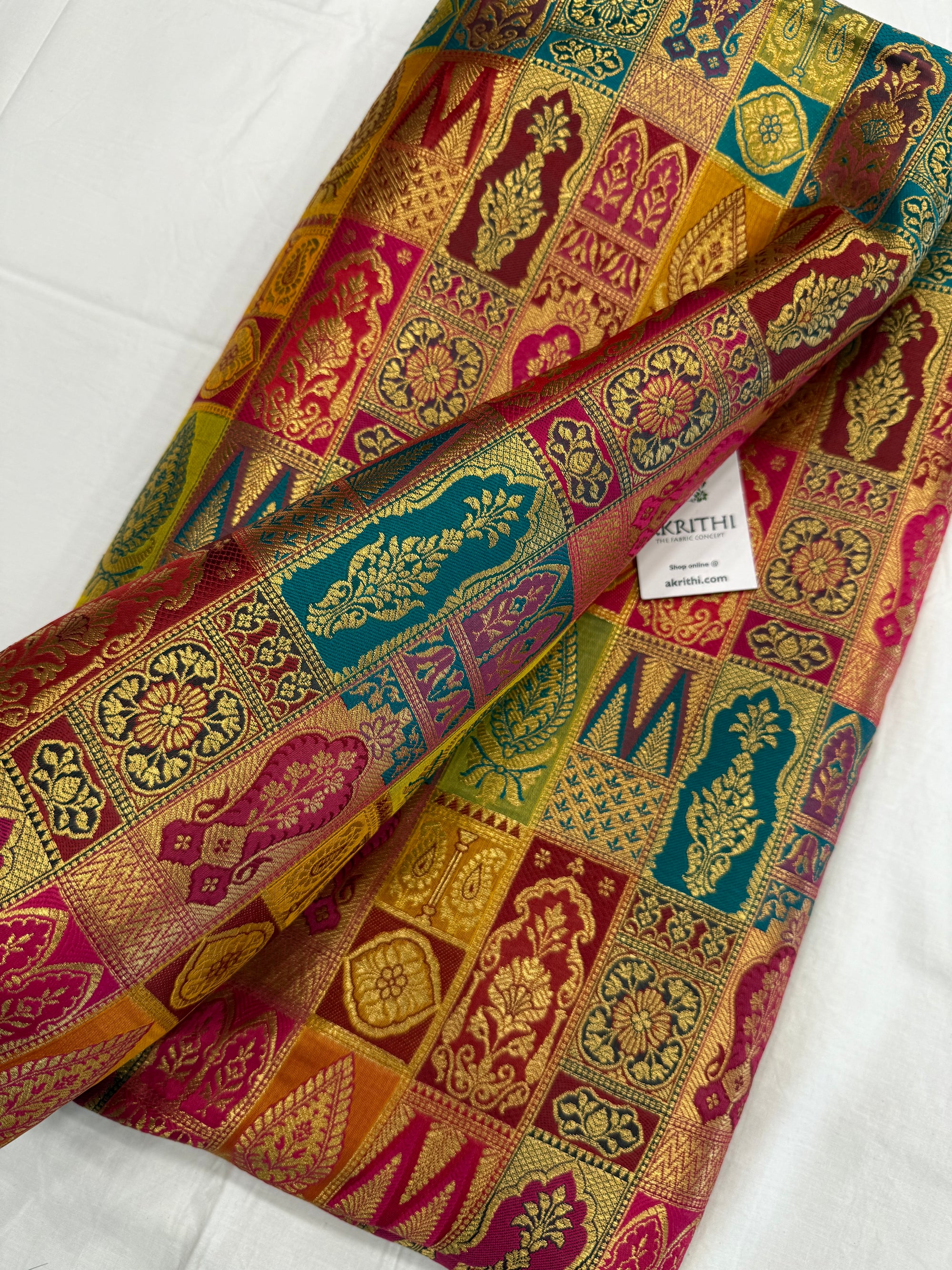 Multicoloured Pure Banarasi brocade fabric