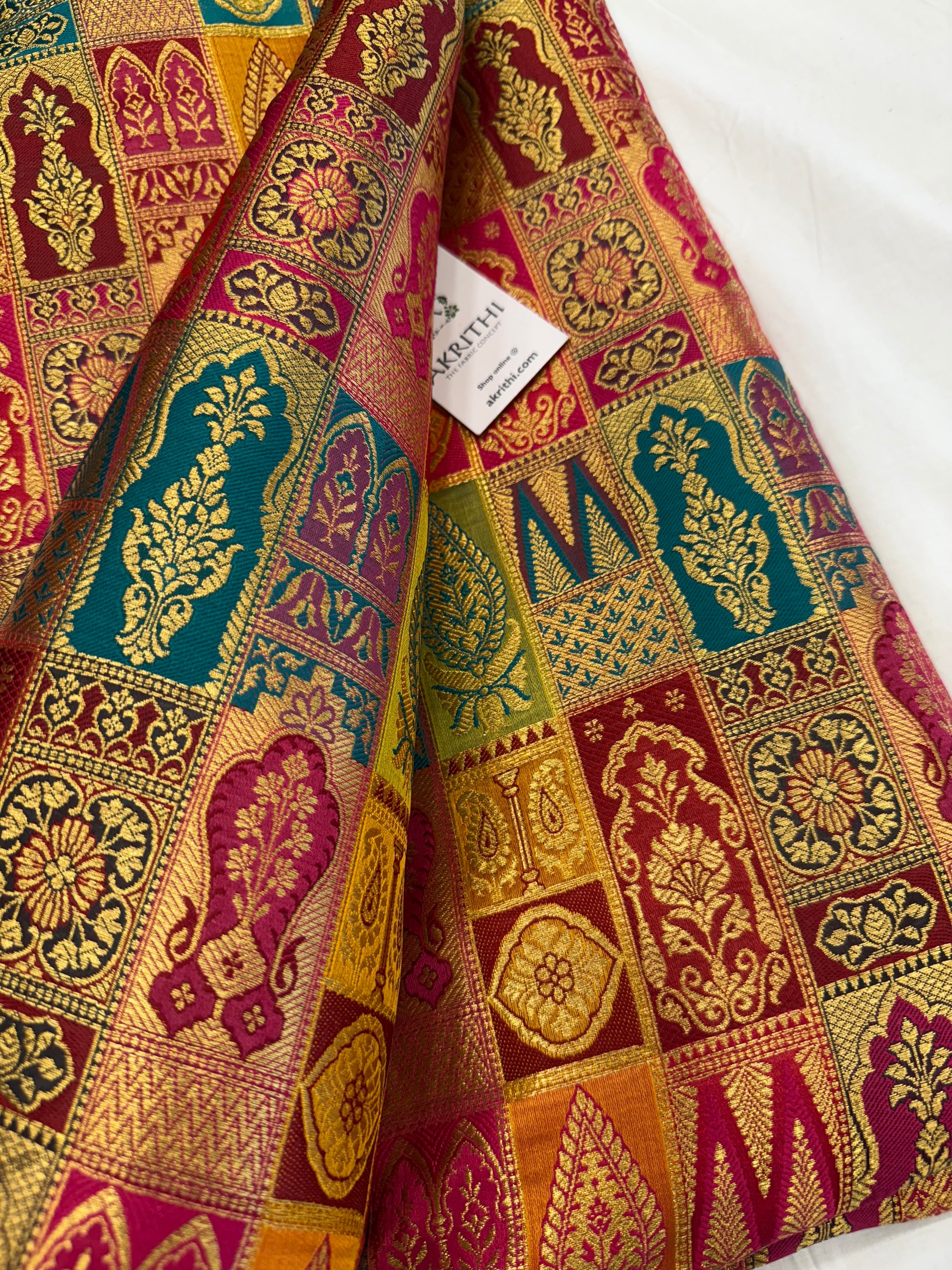 Multicoloured Pure Banarasi brocade fabric