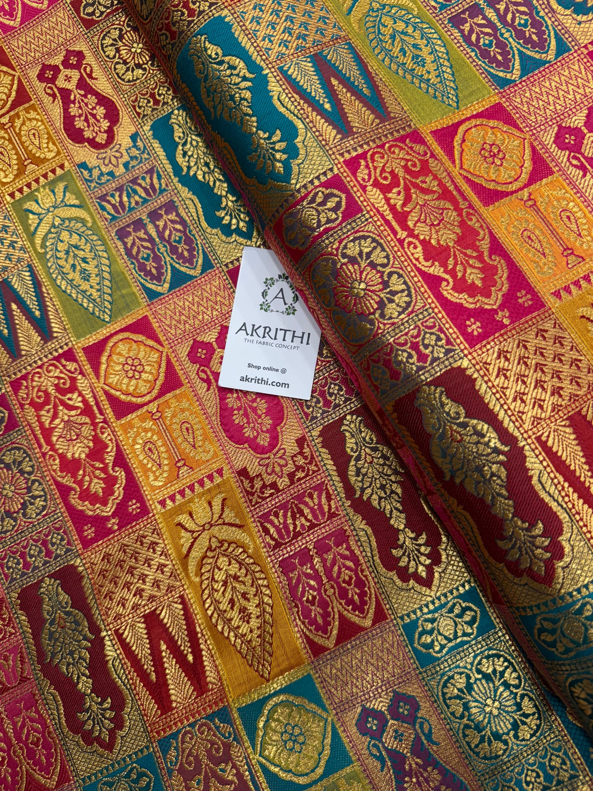 Multicoloured Pure Banarasi brocade fabric