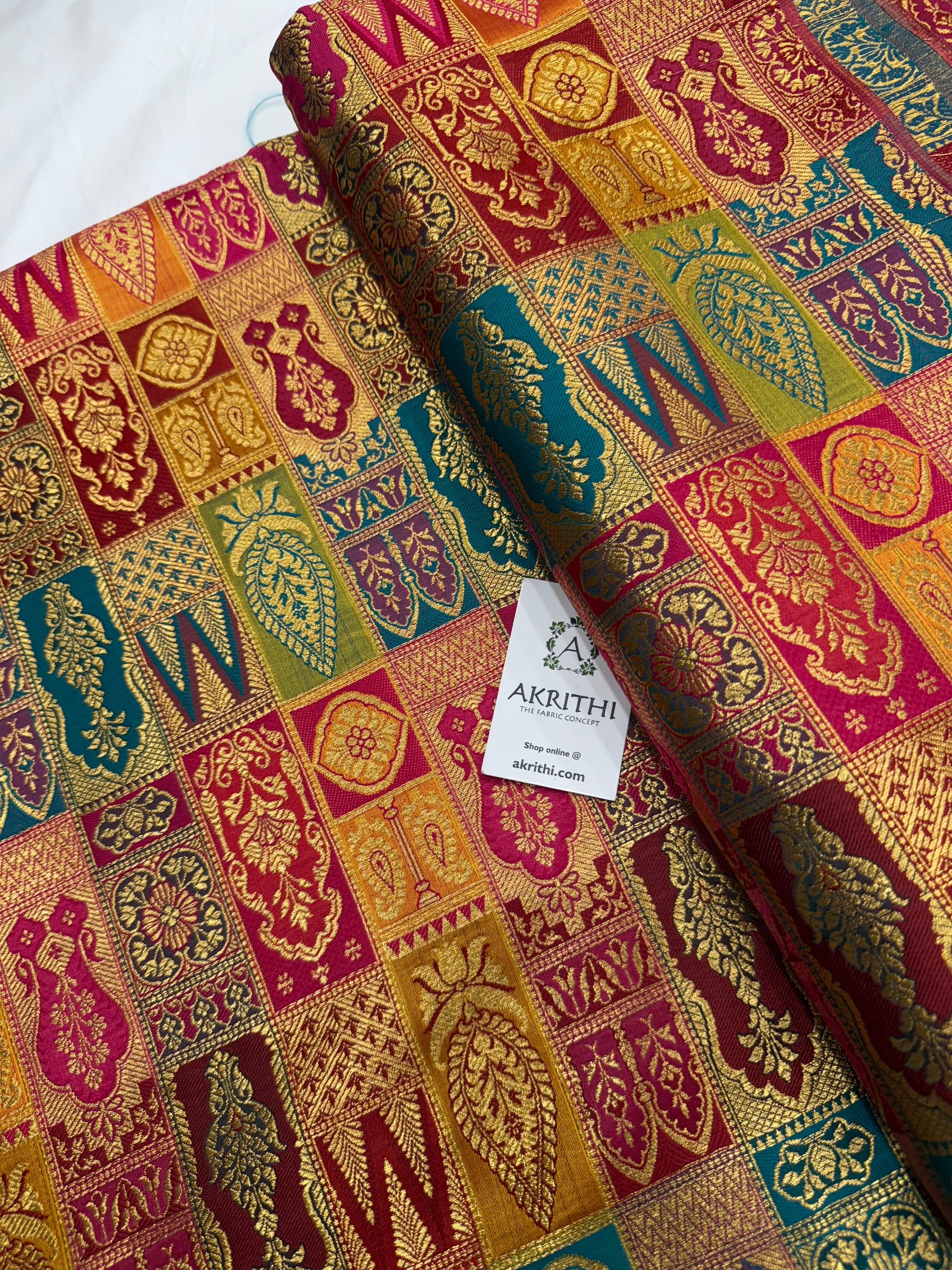 Multicoloured Pure Banarasi brocade fabric