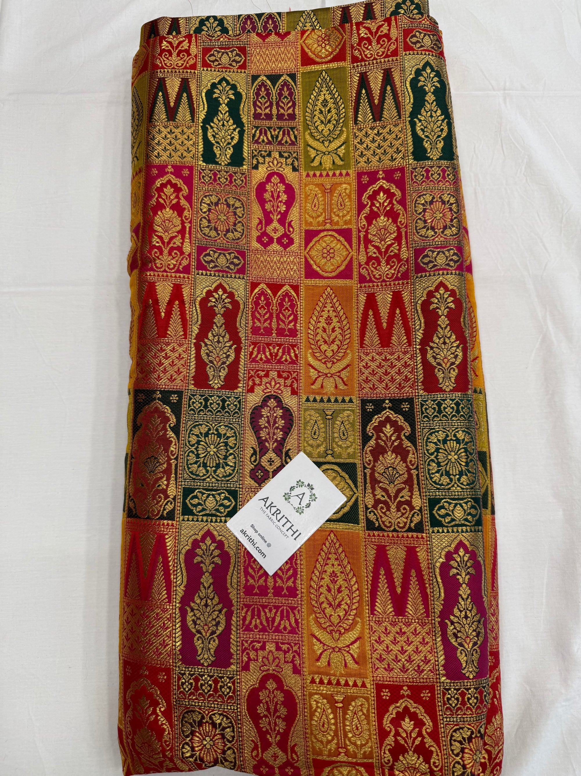 Multicoloured Pure Banarasi brocade fabric