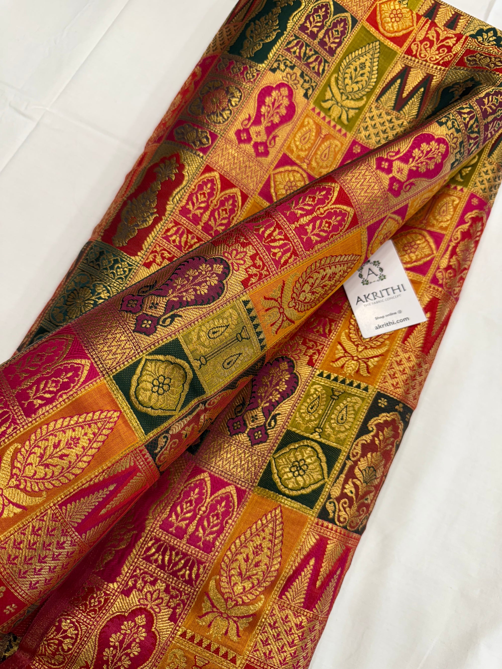 Multicoloured Pure Banarasi brocade fabric