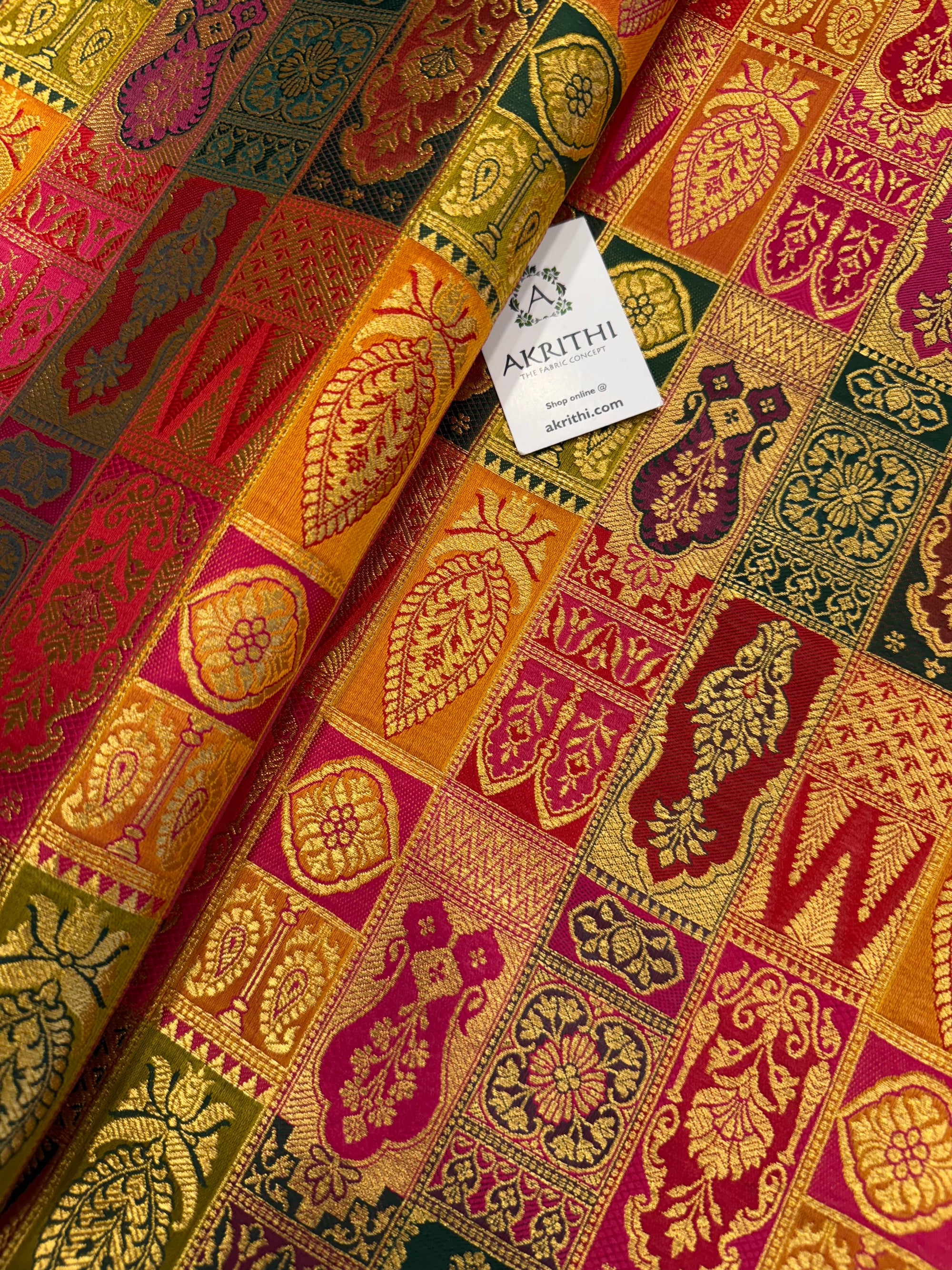 Multicoloured Pure Banarasi brocade fabric
